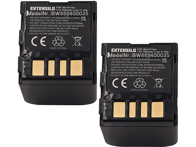 GR-DF450U, 1500 kompatibel GR-DF540, Li-Ion mit - Akku GR-DF550, GR-DF565 GR-DF520, Volt, JVC 7.4 GR-DF540EX, EXTENSILO GR-DF470, Kamera,