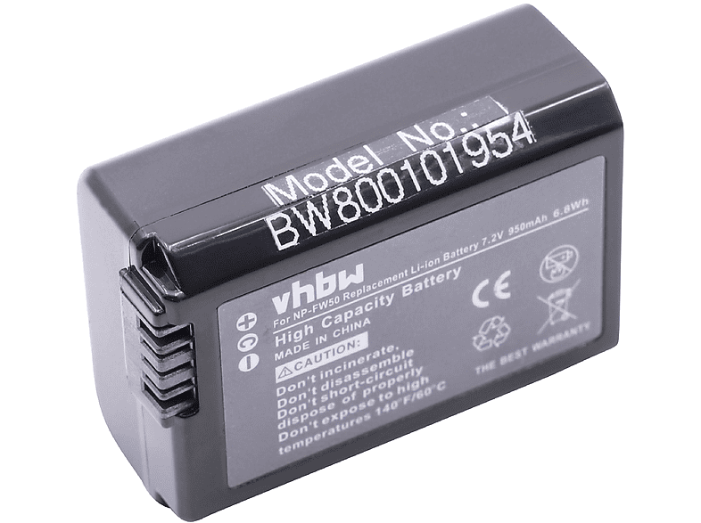 VHBW kompatibel mit Sony Alpha NEX-C3DB, NEX-C3DP, - Akku 950 NEX-C3D, 7.2 NEX-C3, NEX-C3A NEX-C3DS, Volt, NEX-C3K, Kamera, Li-Ion