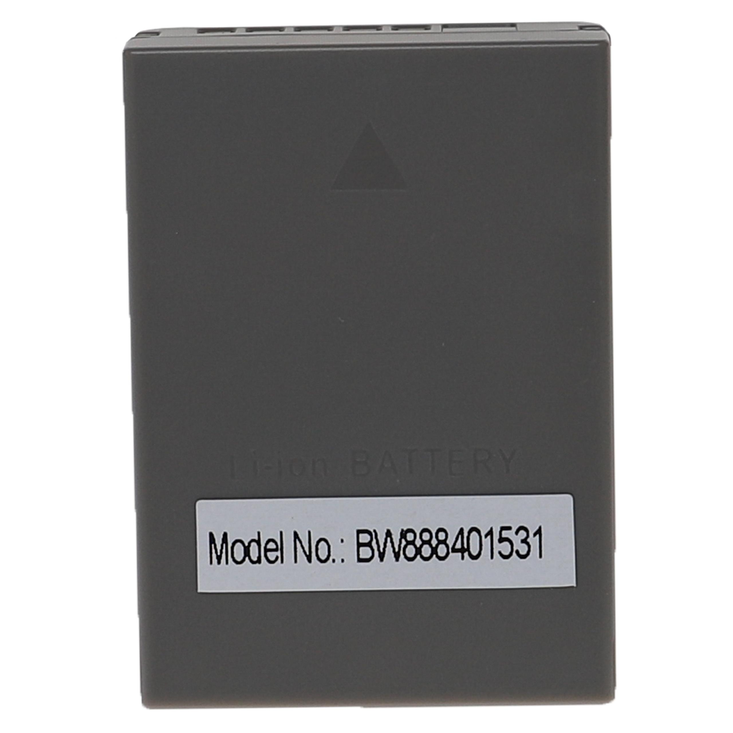 Eine graue Li-Ionen-Batterie mit Etikett auf weißem Hintergrund.