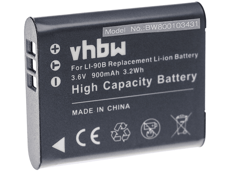 VHBW kompatibel mit Olympus Stylus SP-100 iHS, SH-50 iHS, XZ-2 iHS, XZ-2, SH-50, SH-1 Li-Ion Akku - Kamera, 3.6 Volt, 900