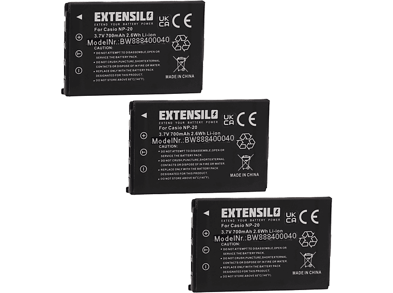 EXTENSILO kompatibel Kamera, EX-Z60, EX-Z4, Exilim EX-Z65, EX-Z15, Li-Ion EX-Z70, EX-Z5, 700 EX-Z6, - 3.7 EX-Z3, EX-Z18 Akku Volt, mit Casio