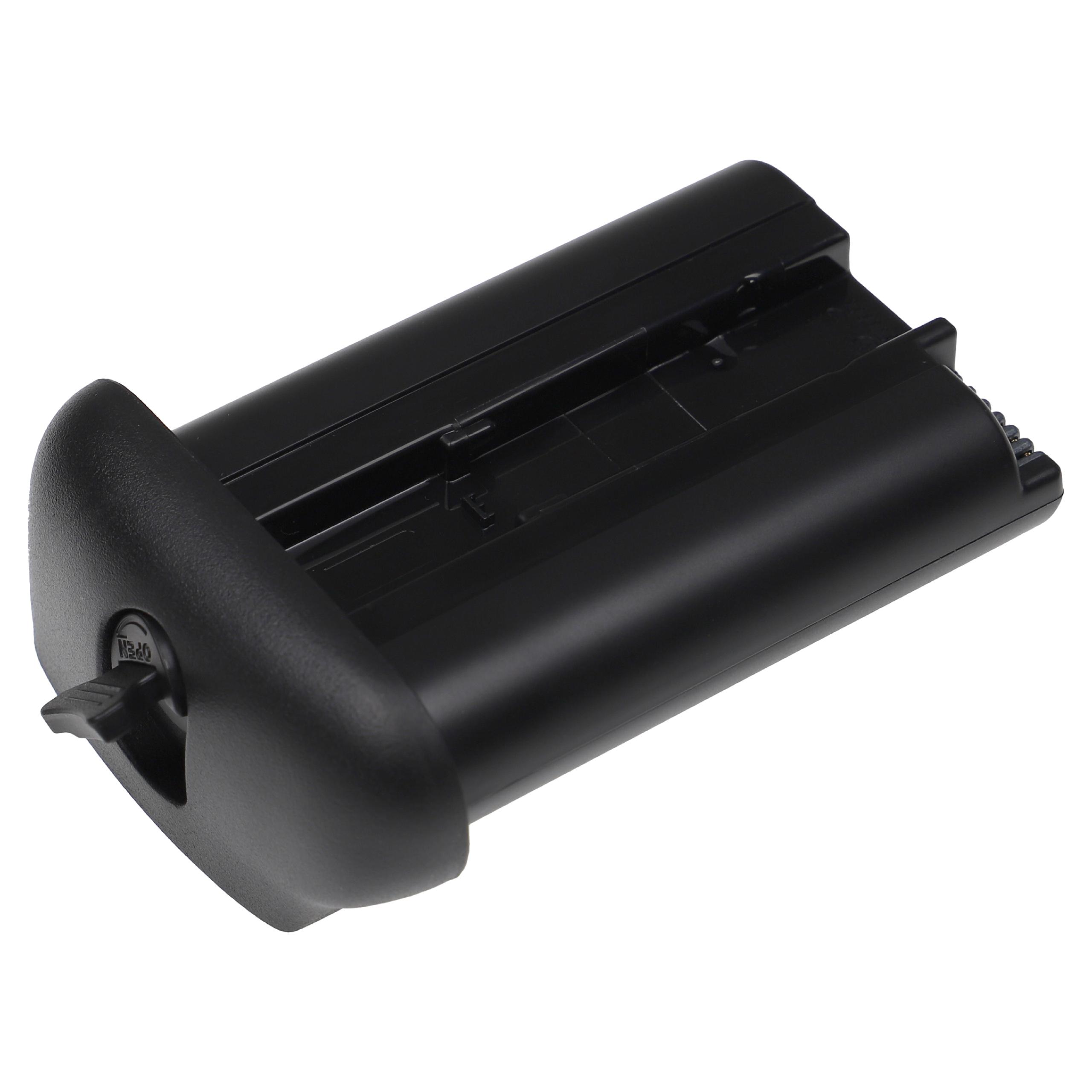 Schwarzer Batteriegriff mit der Aufschrift 'OPEN' und gebogenem Design für Kameras.