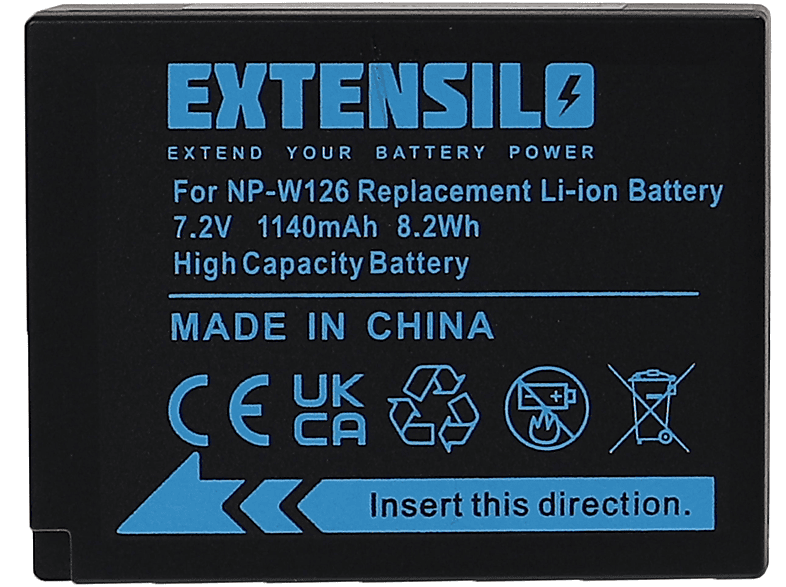EXTENSILO Ersatz für Fujifilm NP-W126s, Kamera, Akku 1140 7.2 Li-Ion Volt, - NP-W126 für