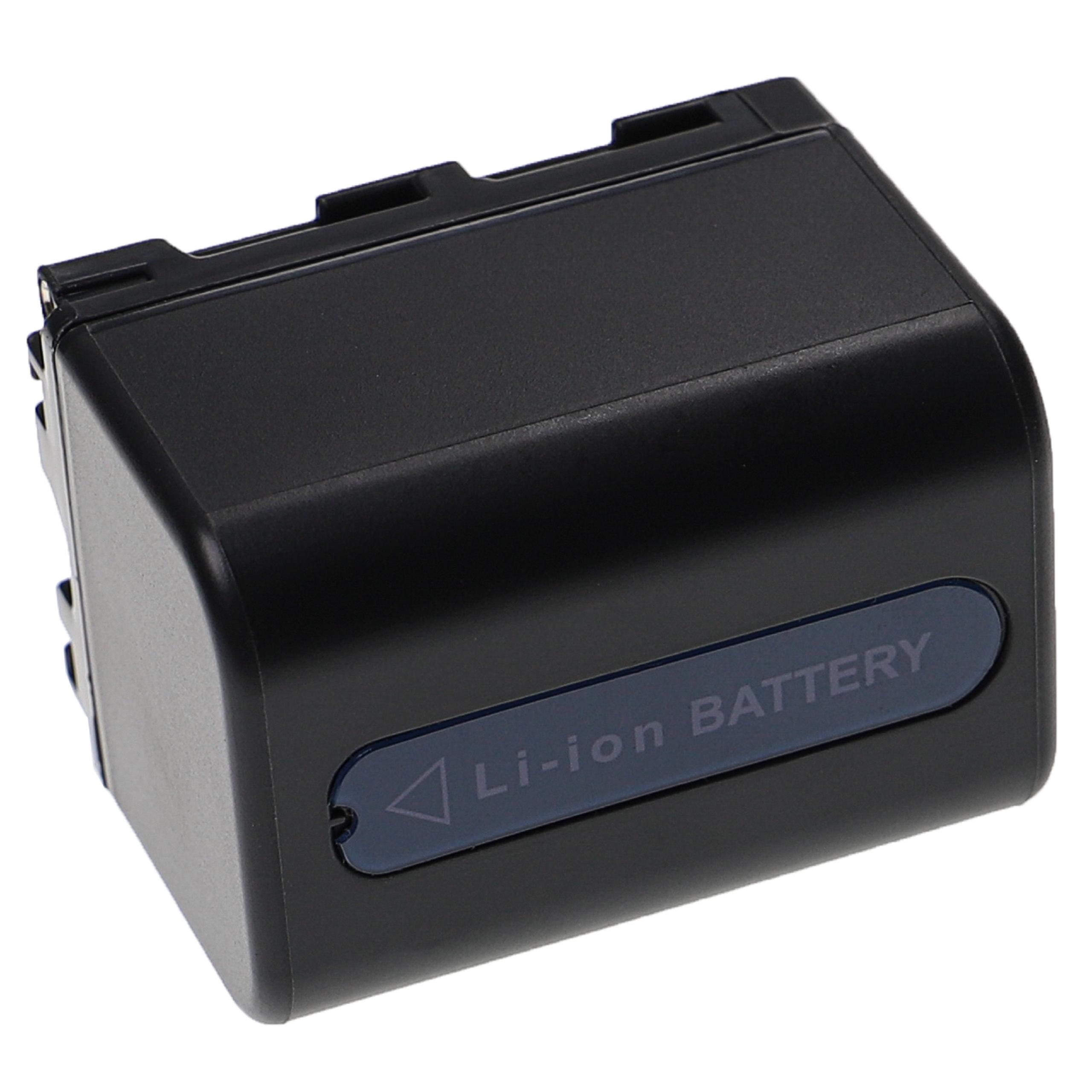 Eine schwarze Batterie mit dem Text 'Li-ion BATTERY'. Dunkelblaues Rechteck auf der Batterie, weißer Hintergrund.
