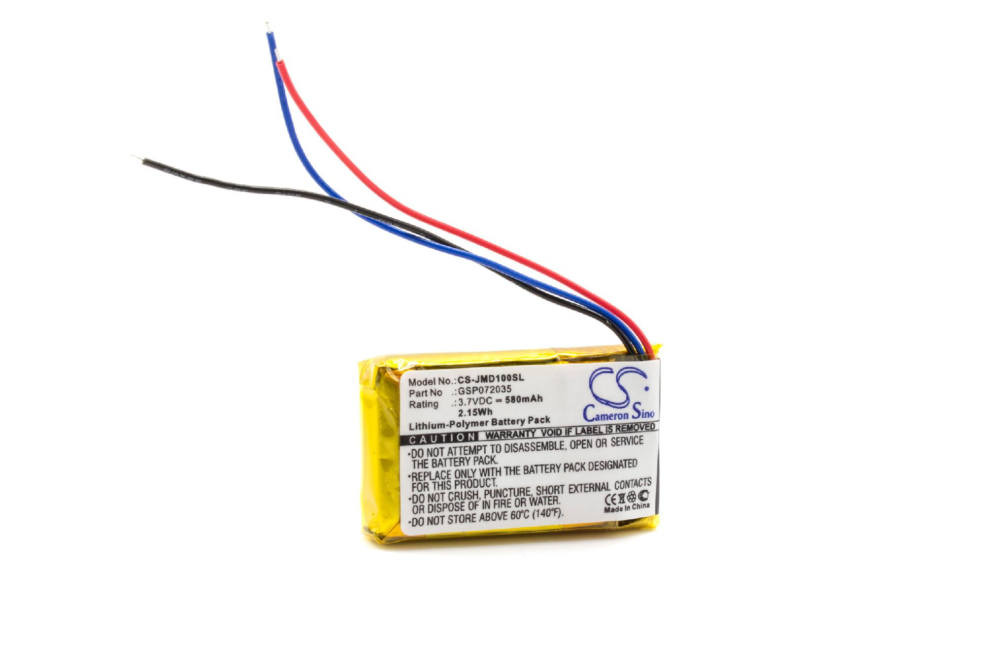 Ein gelbes Akkupack mit Drähten. Etiketten geben die Spezifikationen und Warnungen der Batterie an.