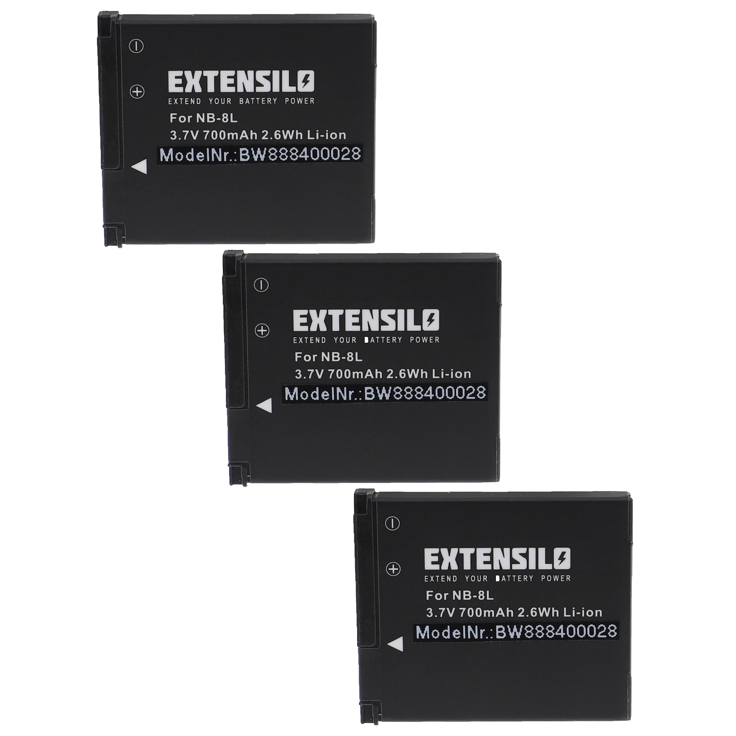 Drei schwarze rechteckige Extensilo-Batterien. Text auf jeder Batterie. Weißer Hintergrund.