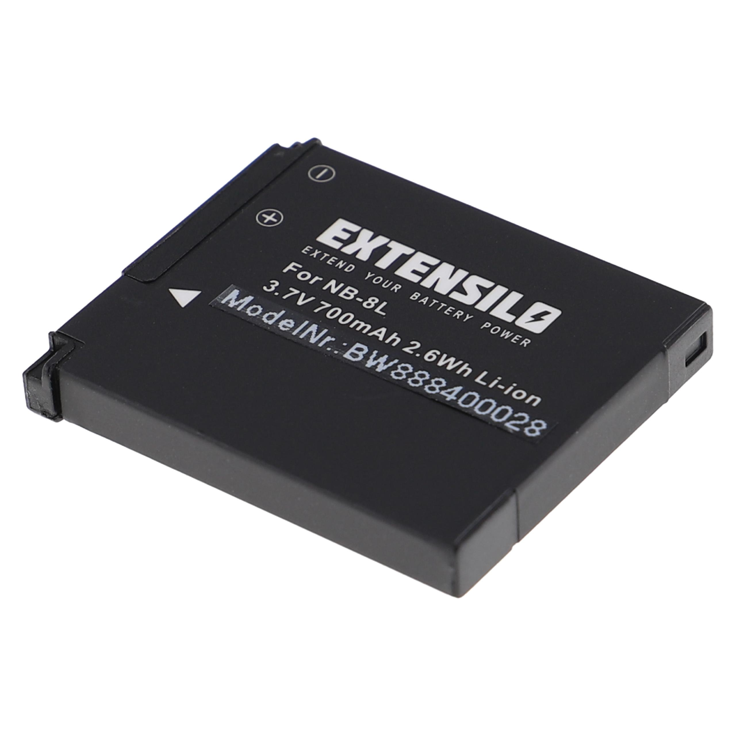 Schwarze Batterie mit Text. Marke ist Extensilo. Es hat Plus-/Minuszeichen. Modell Nr.: BW888400028.
