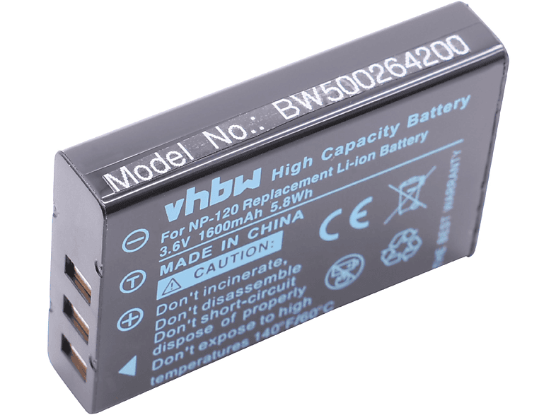 VHBW kompatibel mit Aiptek PocketCinema Volt, Plus, V20, Kamera, - T15, 1600 V10 Li-Ion V10, Akku T30 3.6 T10