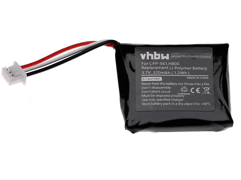 VHBW kompatibel mit Logitech H820e, H800, H820 Li-Polymer Akku - Headset, 3.7 Volt, 320