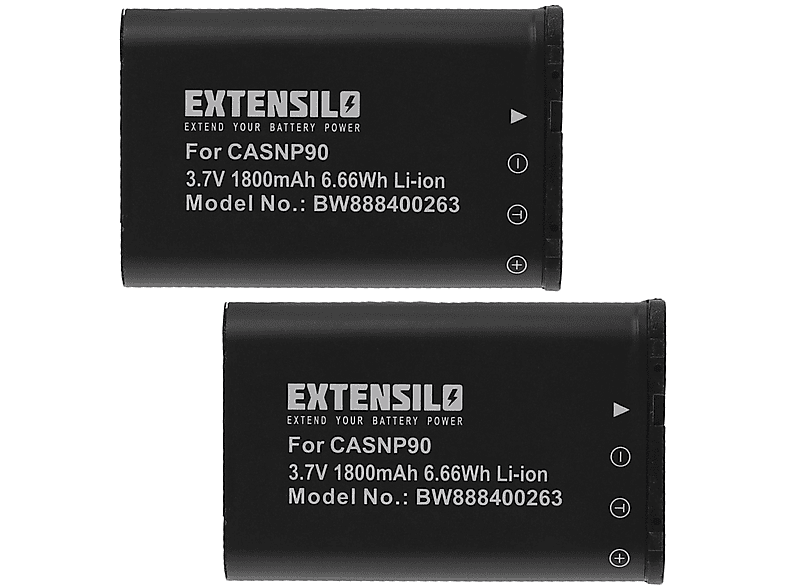 EXTENSILO Ersatz für Casio NP-90DBA, NP-90 für Li-Ion Akku - Kamera, 3.7 Volt, 1800