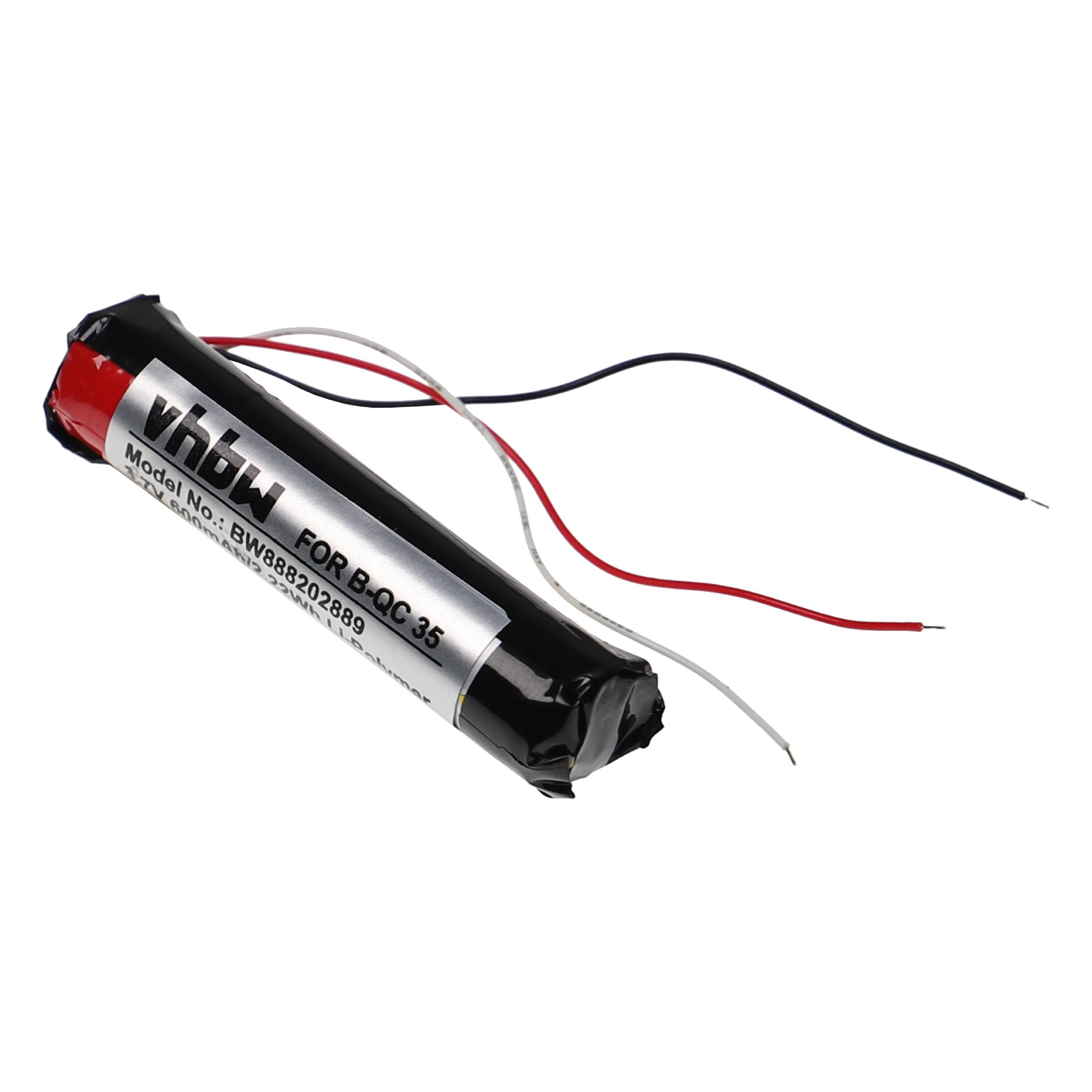 Eine schwarze und rote Batterie mit schwarzen und farbigen Drähten. Weißer Hintergrund. Text: Vhbw.