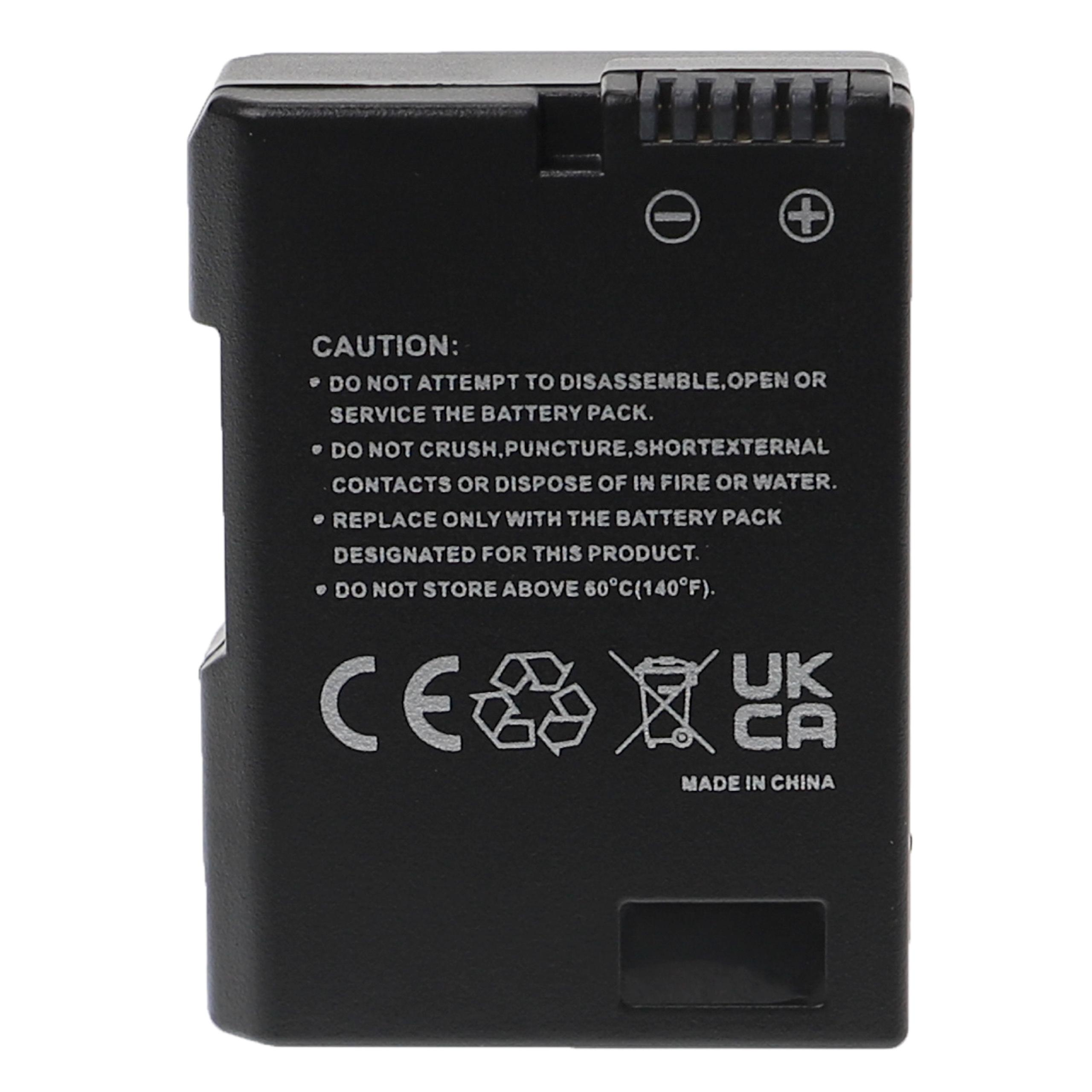 Schwarze Batterie mit weißem Text. Warnhinweise und Symbole sind gedruckt.