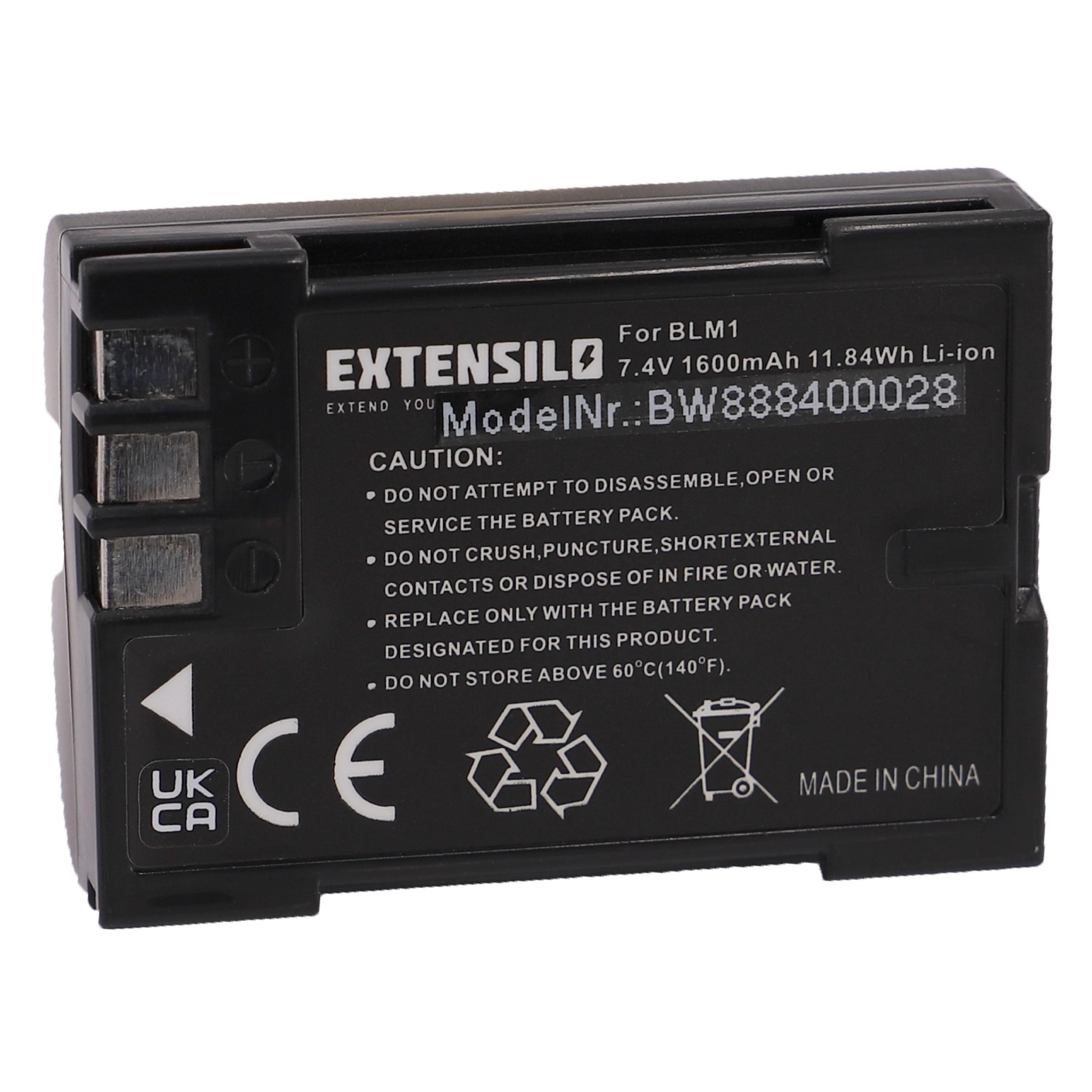 EXTENSILO kompatibel Kamera, - mit Li-Ion E-1, E-30, Akku E-330, E-510, 1600 E-500, E-520 7.4 E-300, E-3, Olympus Volt