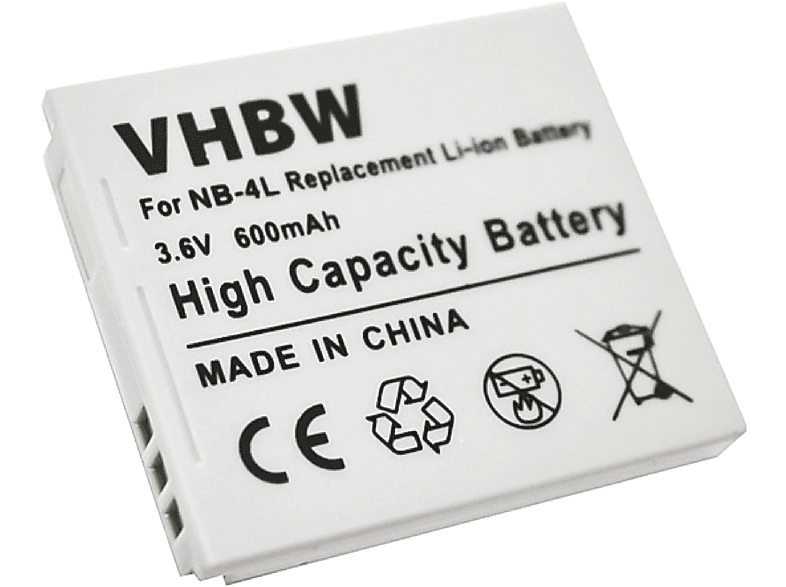 VHBW kompatibel mit Canon Legria Mini Li-Ion Akku, 3.6 Volt, 600 mAh
