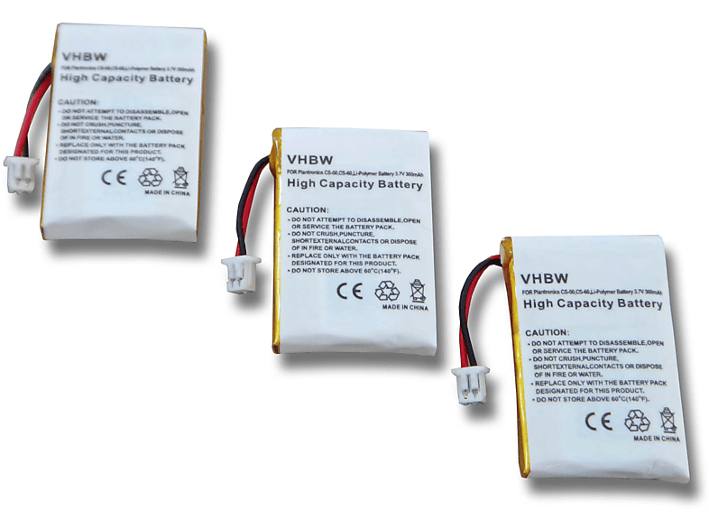 VHBW kompatibel mit Plantronics Supraplus CS351N, CS361N Li-Polymer Akku - Headset, 3.7 Volt, 300