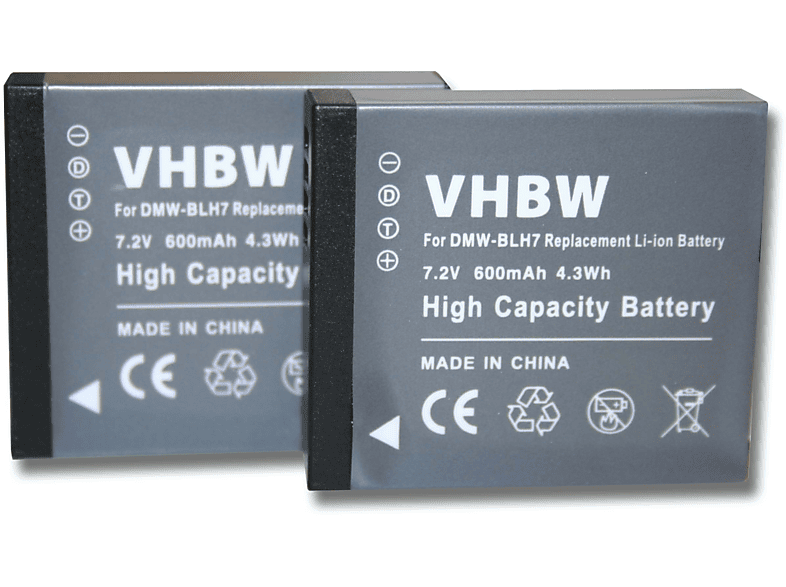 VHBW Ersatz für Panasonic DMW-BLH7E, DMW-BLH7, DMW-BLHPP, DMW-BLH7PP für Li-Ion Akku - Kamera, 7.2 Volt, 600