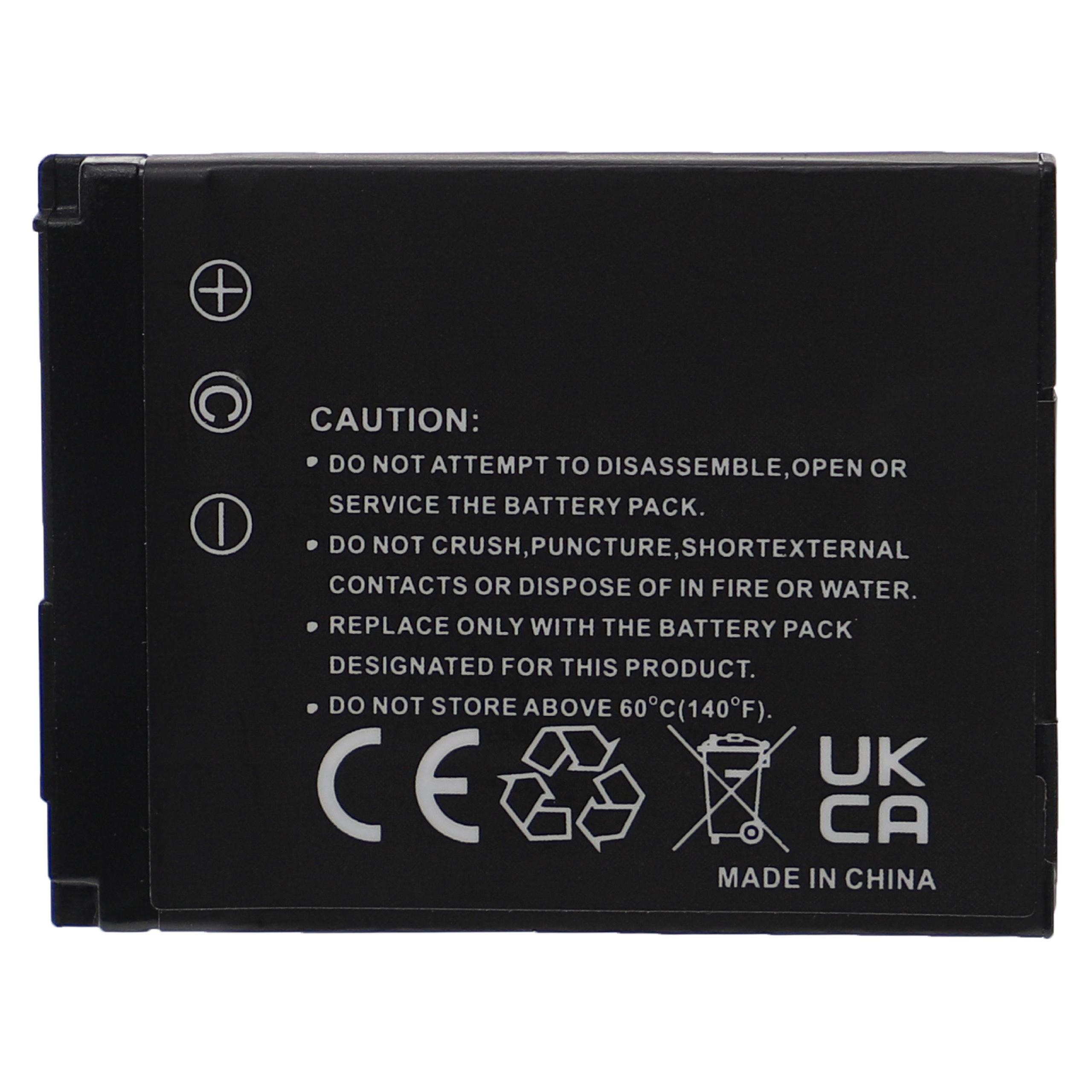 Schwarzer Akku mit Warnhinweis. Das Etikett enthält Symbole sowie den Text "UK CA" und "CE".