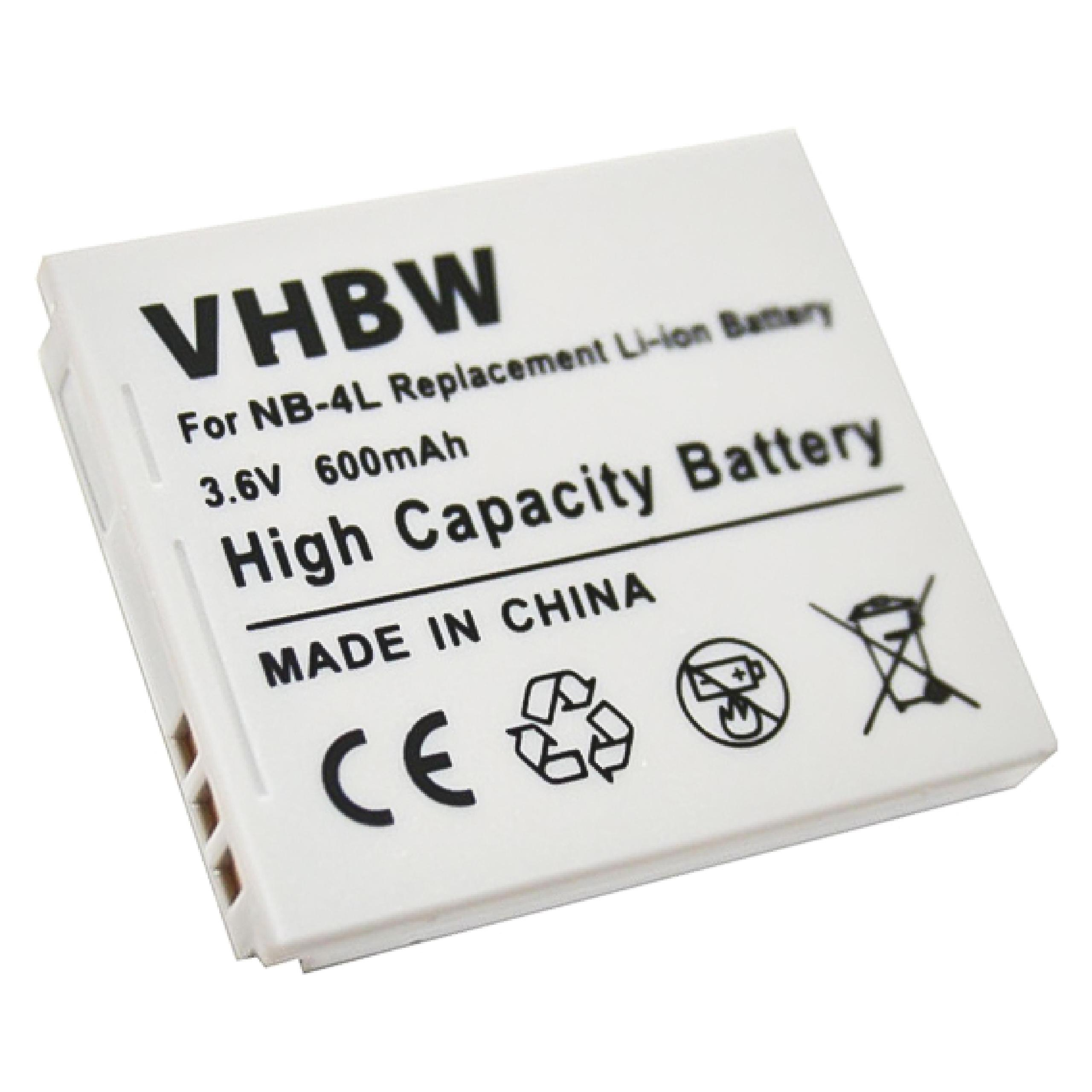 VHBW kompatibel mit Canon Digital 65, 80 i Zoom, is, Volt, 70, Ixus Akku, Li-Ion 82, 75, 3.6 50, Wireless mAh 600 i7, 55, 60
