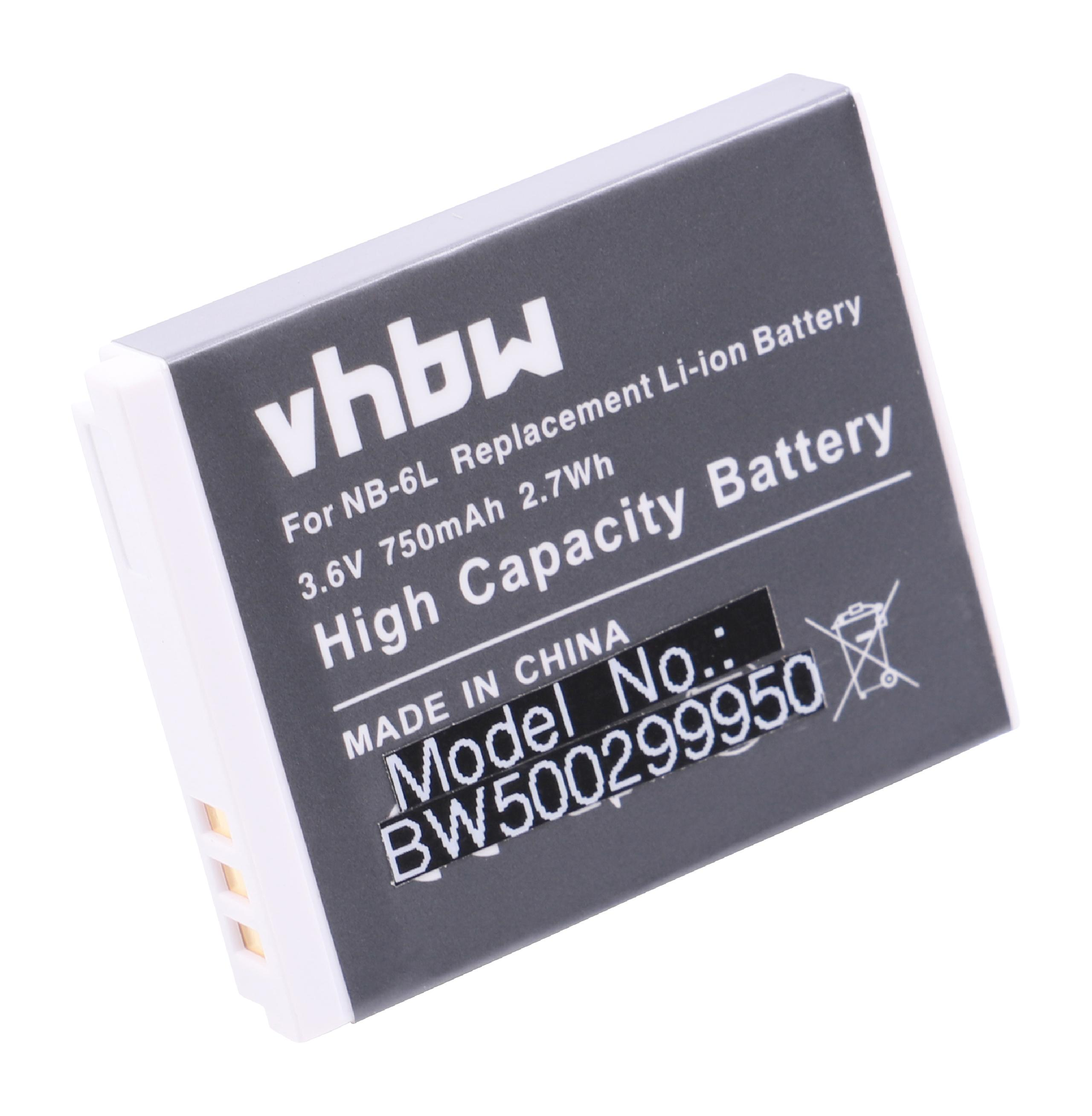 VHBW kompatibel mit Canon Li-Ion SX260 SX240HS, SX260HS, HS, HS, S90, mAh D20 Akku, S95, SX240 750 SD770is, D10, 3.6 Volt, PowerShot