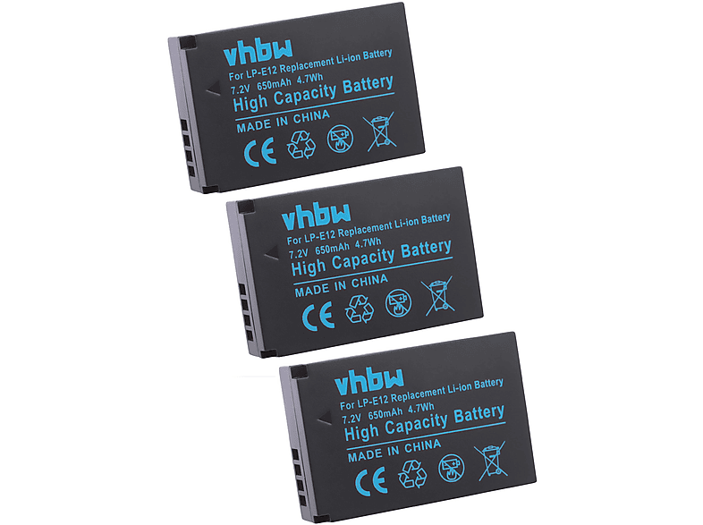 VHBW Ersatz für Canon LP-E12 für Li-Ion Akku, 7.2 Volt, 650 mAh