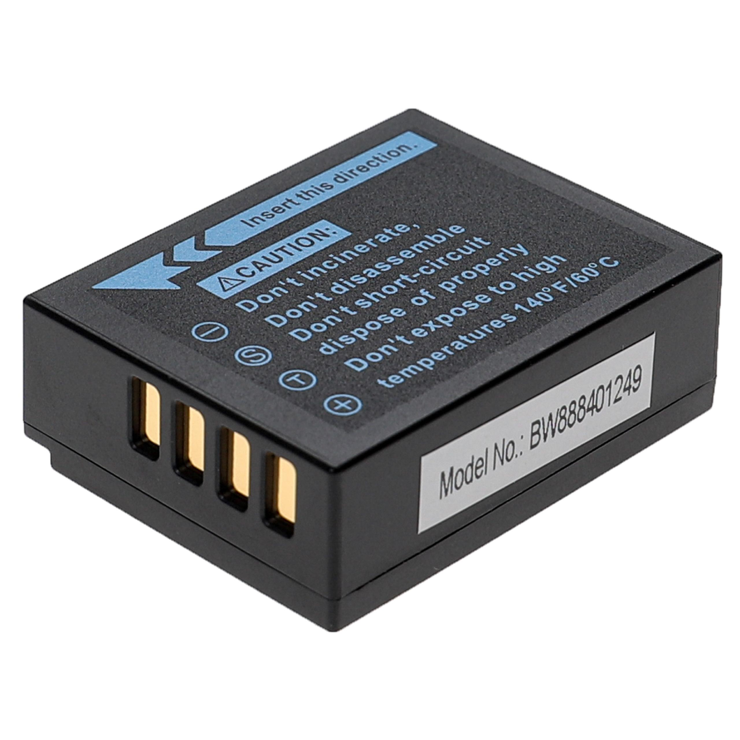 Eine schwarze Batterie mit einem Etikett. Es hat eine Warnung und Produktinformationen darauf.