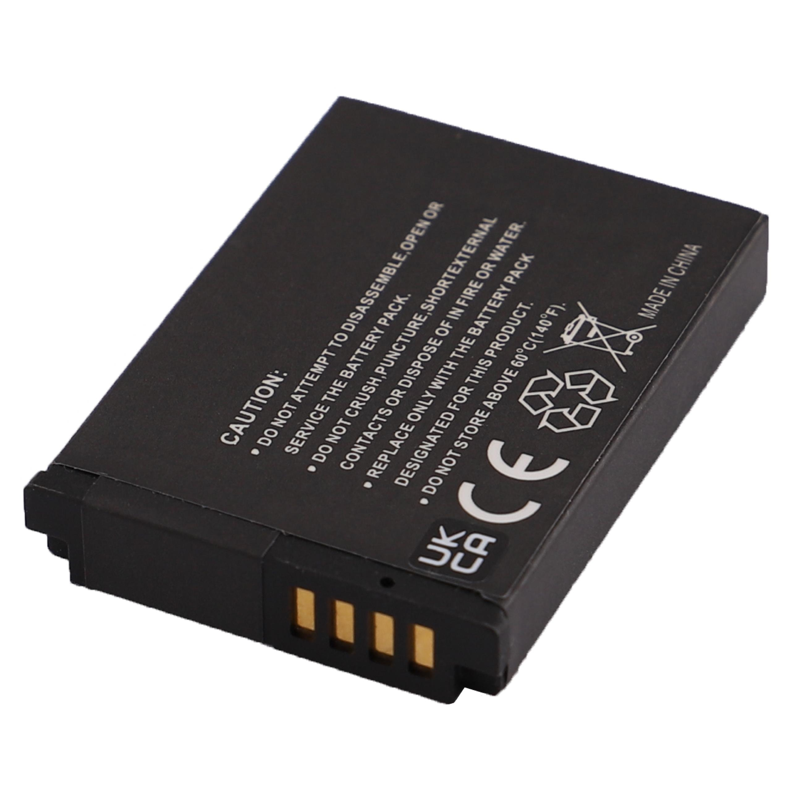 Schwarze Batterie mit Warnhinweisen, Goldkontakten und CE-Zeichen auf weißem Hintergrund.