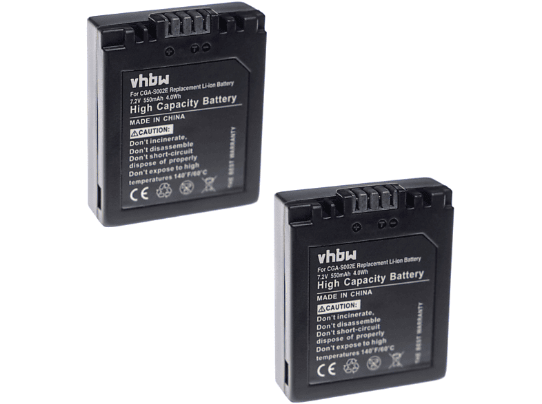 VHBW Ersatz für Kamera, 7.2 CGA-S002A/1B, für Akku - 550 , CGA-S002E/1B Panasonic Volt, Li-Ion