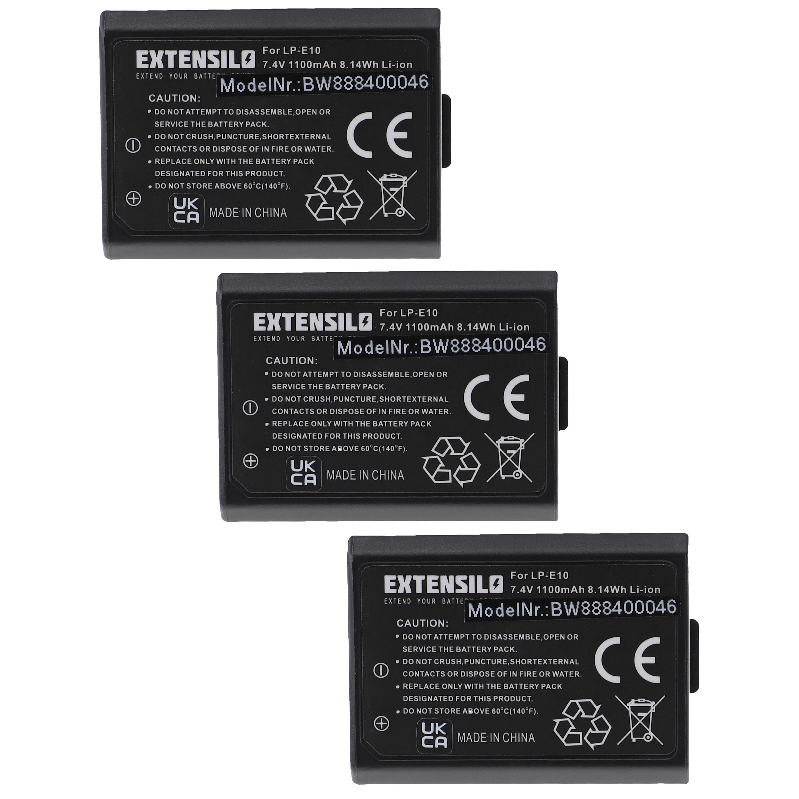 EXTENSILO Ersatz - 7.4 Kamera, Akku 1100 LP-E10 Li-Ion für Volt, Canon für