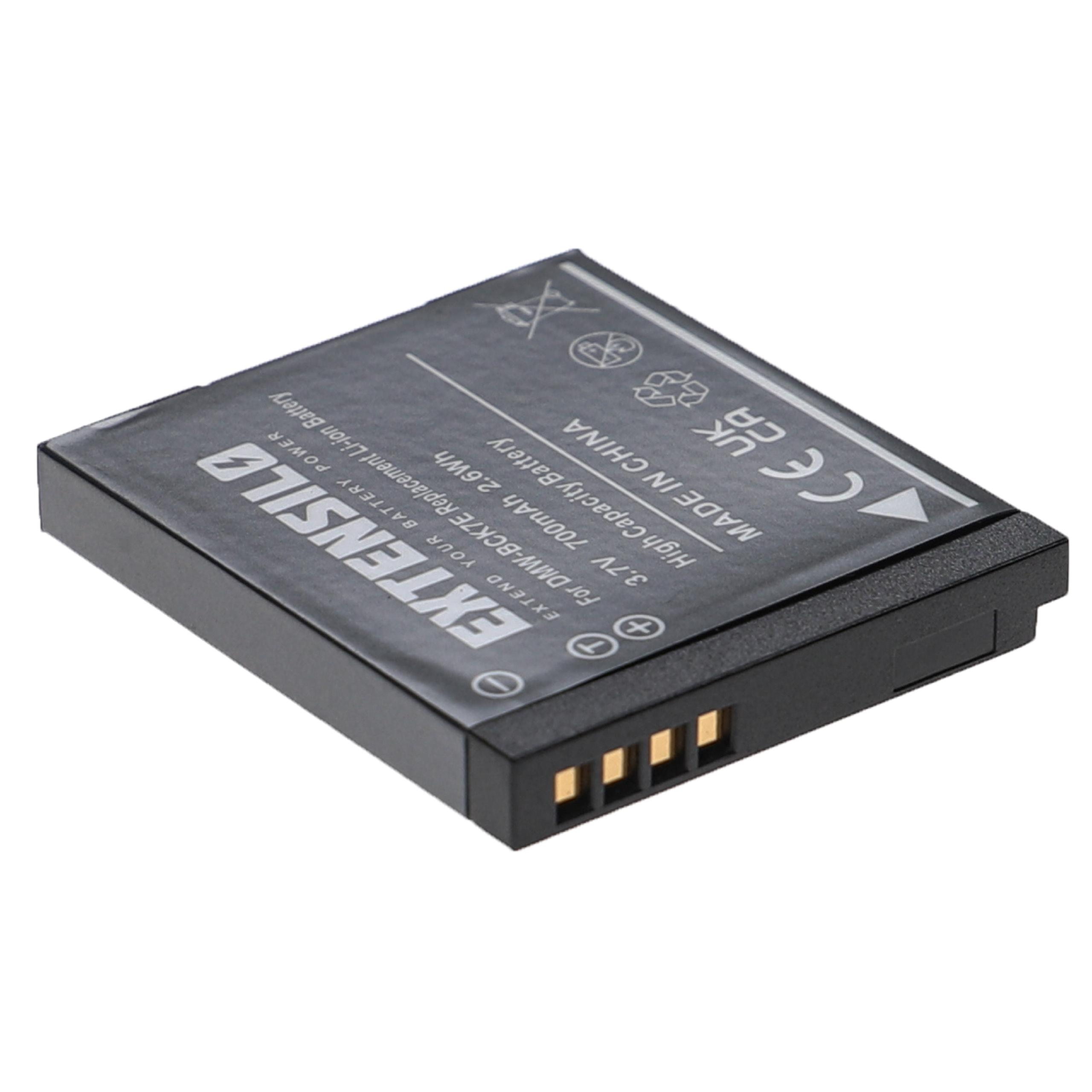 Eine graue Batterie mit schwarzen Kanten. Sie hat ein Etikett mit Text und eine Reihe goldener Kontakte.