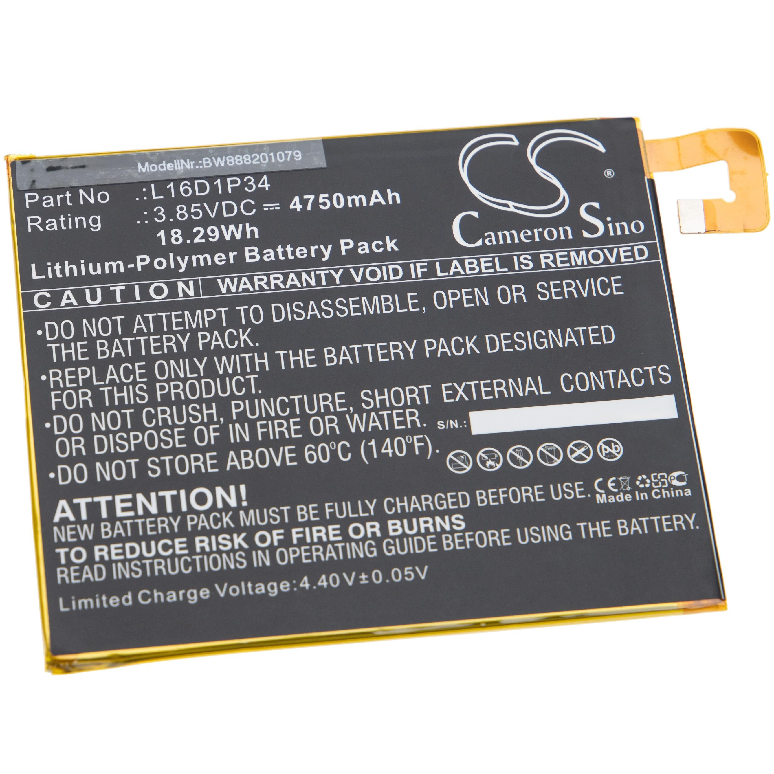 VHBW Ersatz für Lenovo L16D1P34 für Volt, Li-Polymer Tablet, 4750 Akku 3.85 