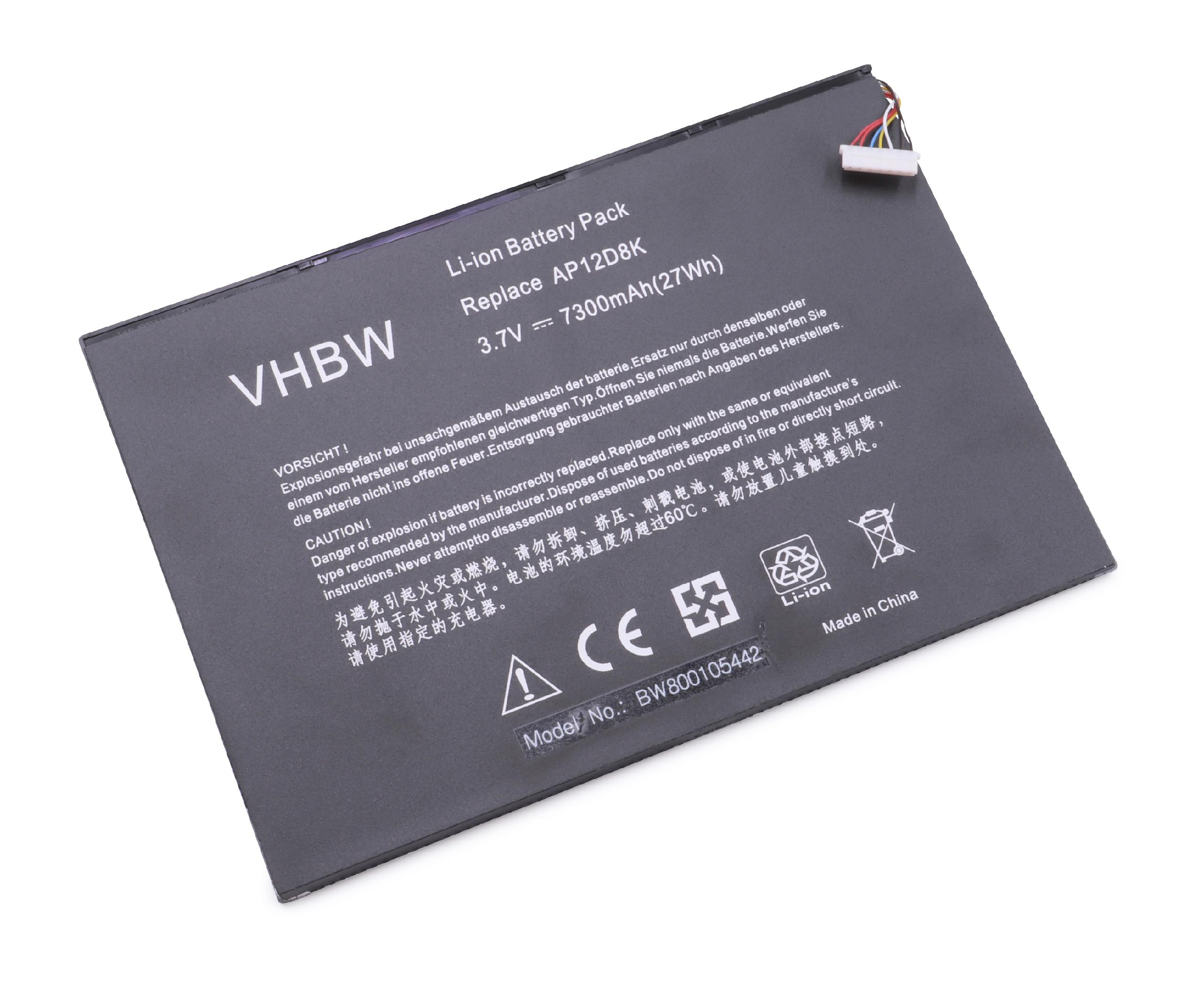 VHBW Ersatz für Acer für 7300 Akku, mAh 3.7 Volt, 1ICP4/83/103-2, AP12D8K Li-Polymer