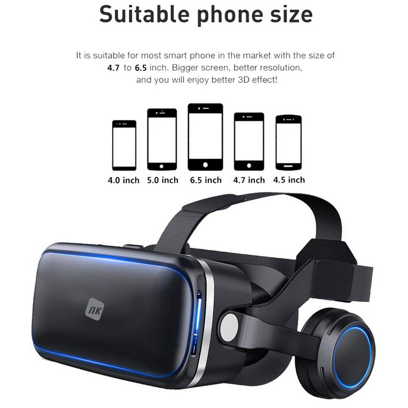 Auriculares de realidad virtual con guía de tamaño de teléfono.