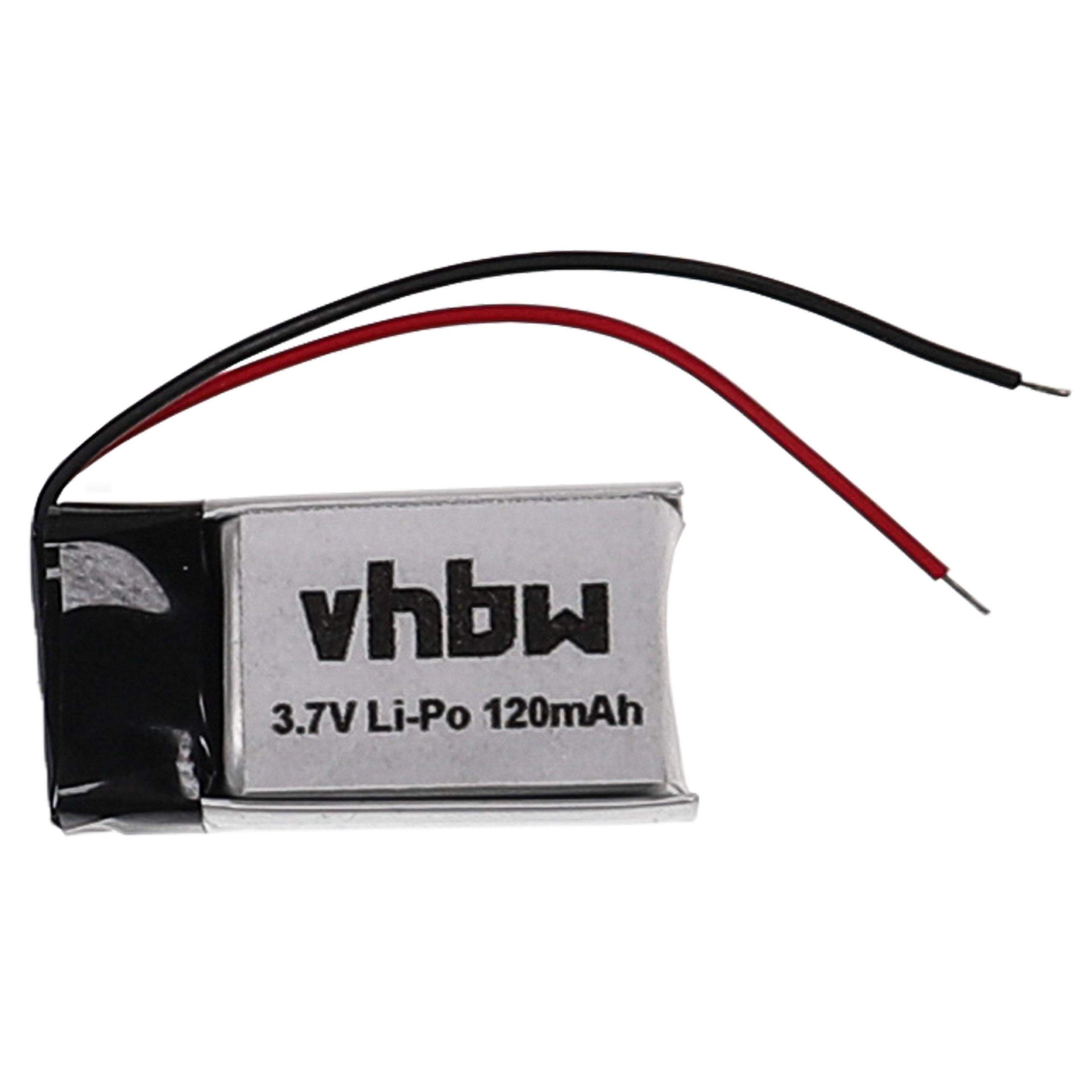 Kleine Batterie mit zwei Drähten. Text: vhbw, 3,7V Li-Po 120mAh.