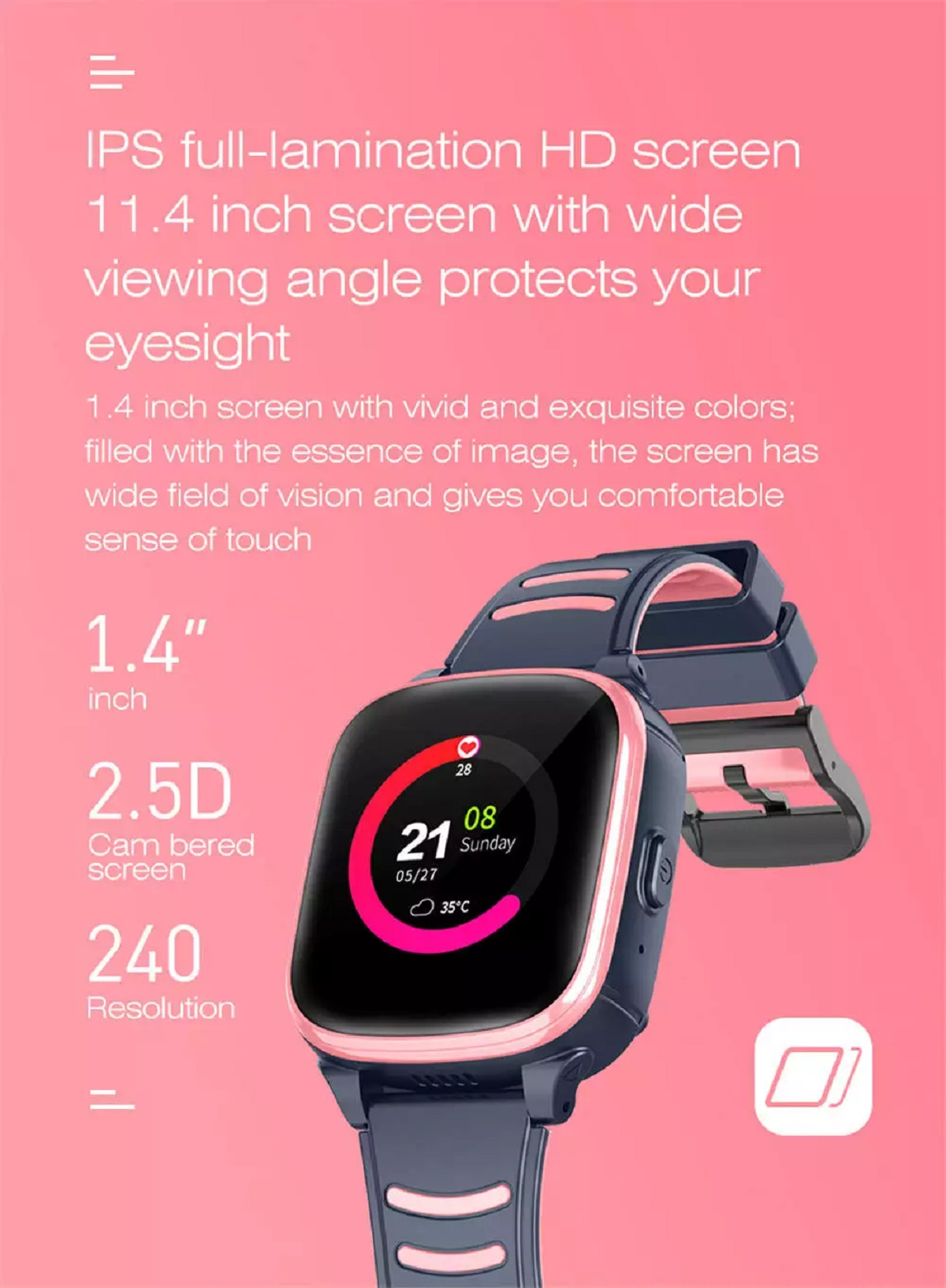 KAREN M Pink Silicone, A80 Smartwatch