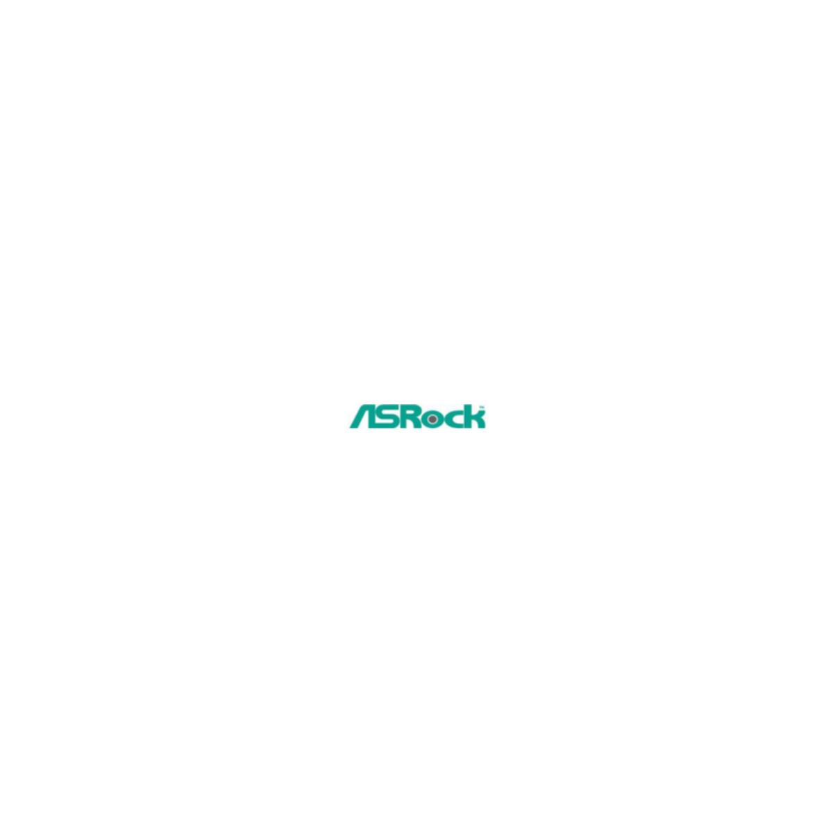 Das ASROCK-Logo wird grün auf weißem Hintergrund angezeigt. Der Text ist zentriert.