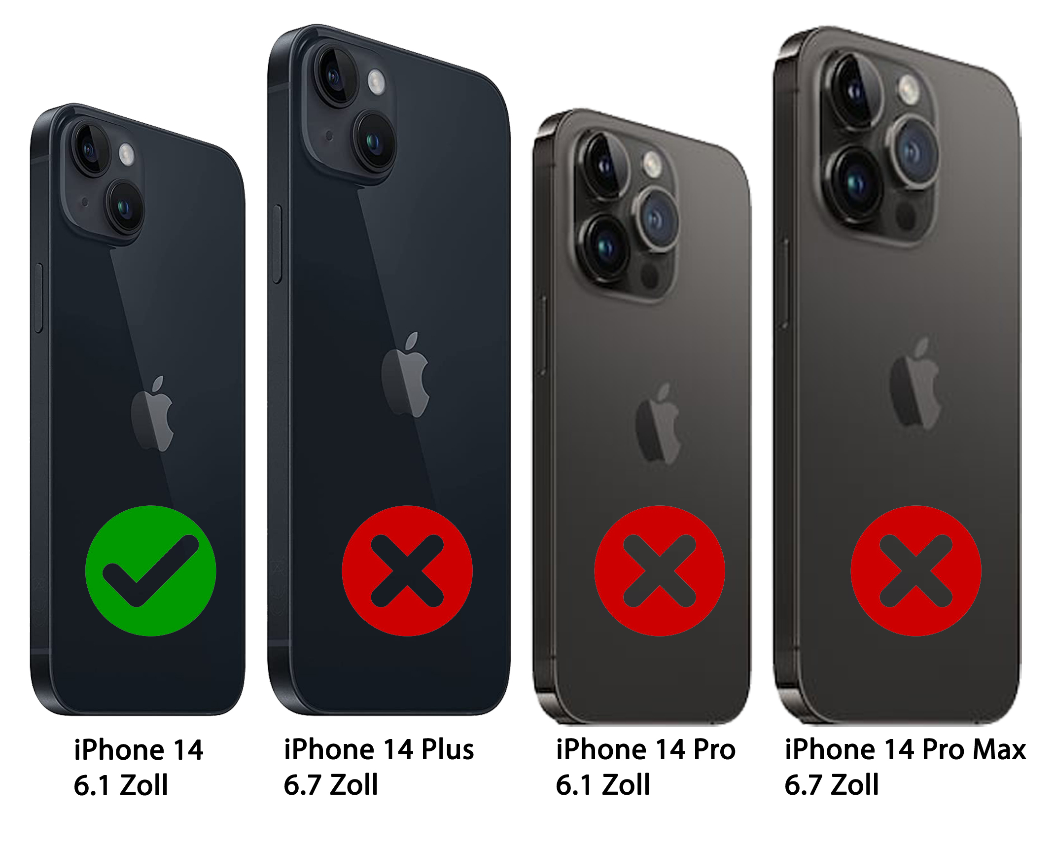 Premium Handytasche mit Cover, iPhone 14, 2-in-1 Apple, Schwarz Full Cover, modularem Leder BURKLEY