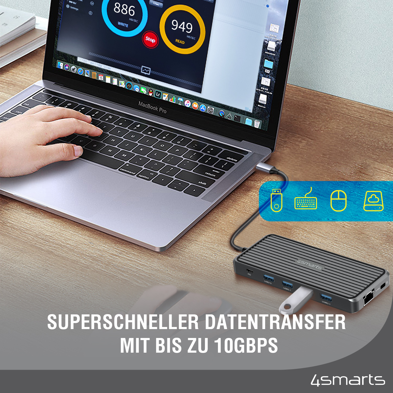 4SMARTS SmartDock, USB C Docking-Station 15 cm Hub
