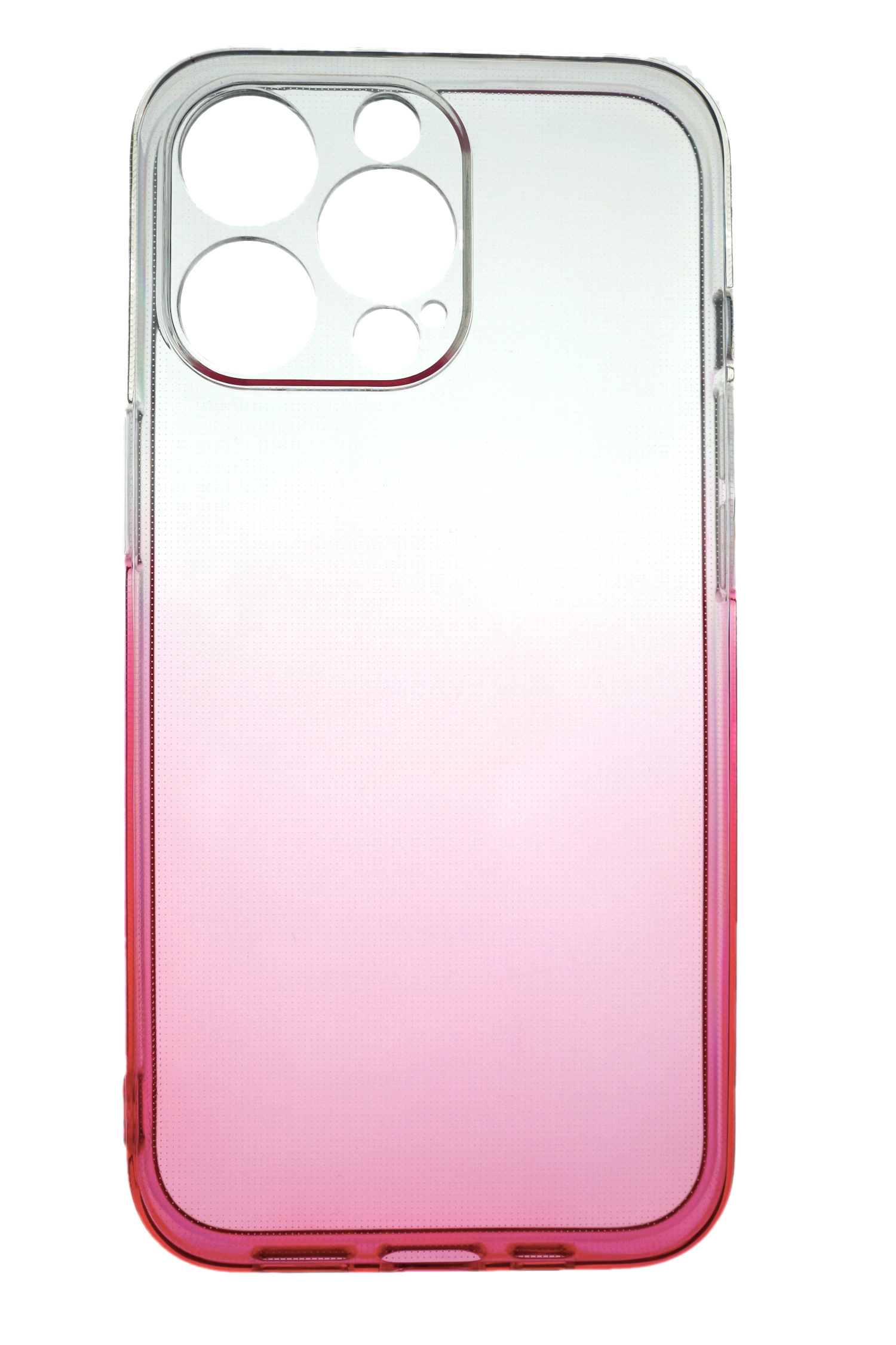 Transparente Handyhülle mit rosa Farbverlauf. Die Kameraausschnitte sind sichtbar.