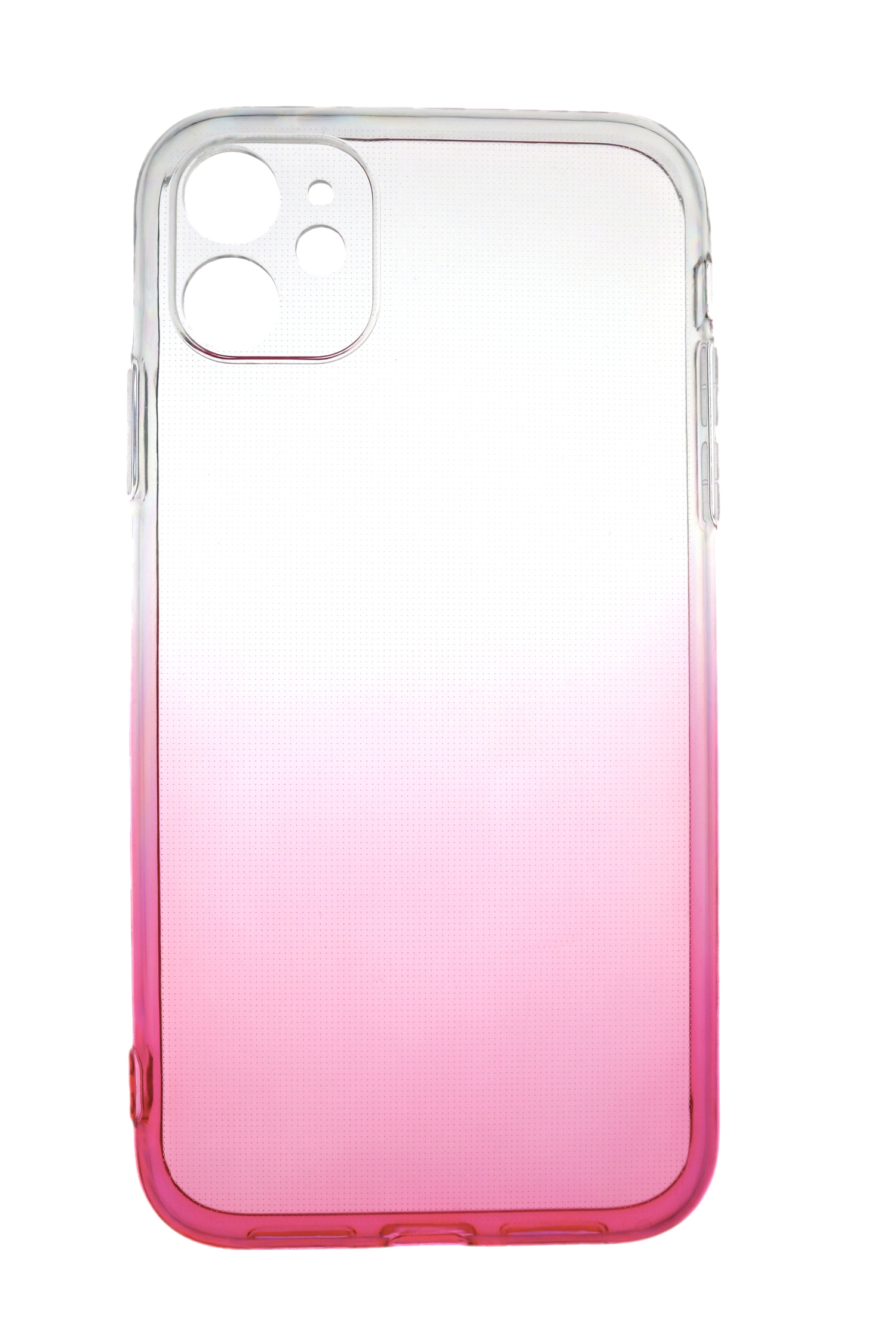 Transparente Handyhülle mit rosa Farbverlauf, isoliert auf weißem Hintergrund.