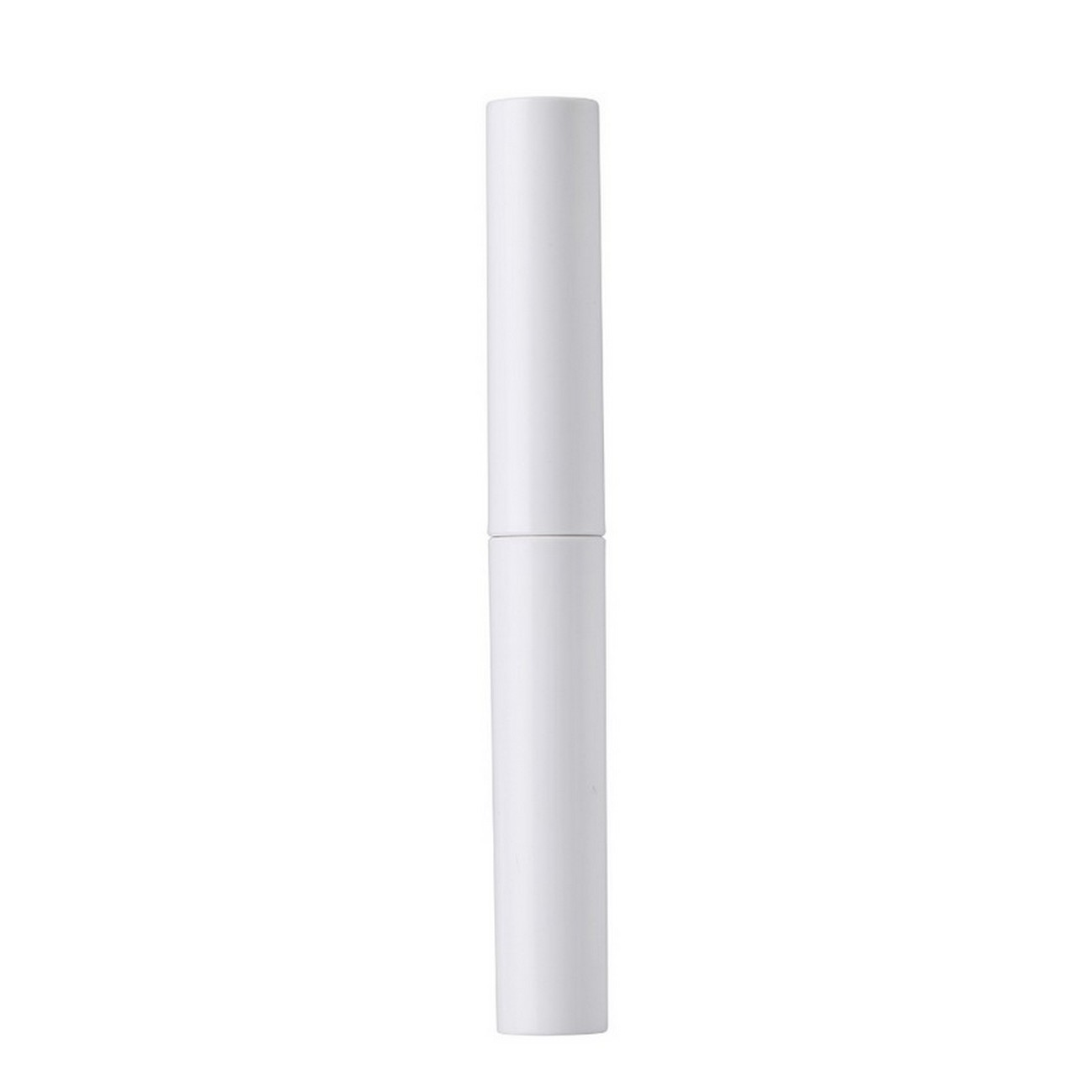 Objeto blanco, cilíndrico, probablemente un producto de belleza. Tiene dos secciones, una encima de la otra.