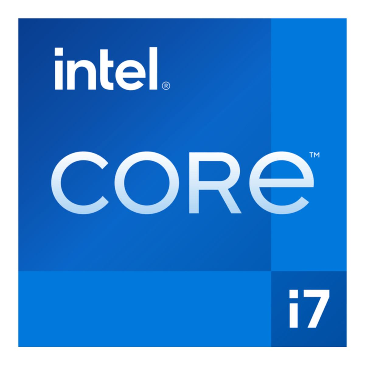 Logo Intel Core i7 na niebieskim tle.