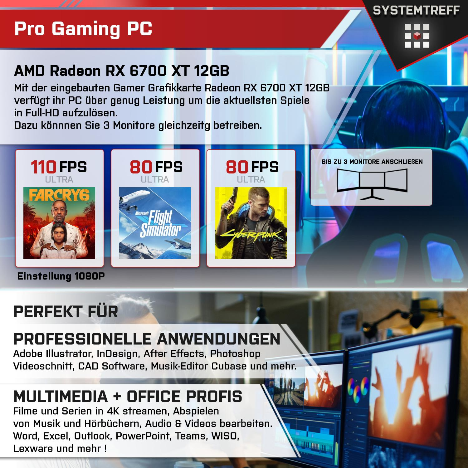 SYSTEMTREFF Gaming GB PC 1000 GDDR6, Prozessor, i5-12600KF, Core 12 16 RX mit AMD Komplett RAM, Komplett GB XT Radeon mSSD, GB i5-12600KF 6700 Intel 12GB