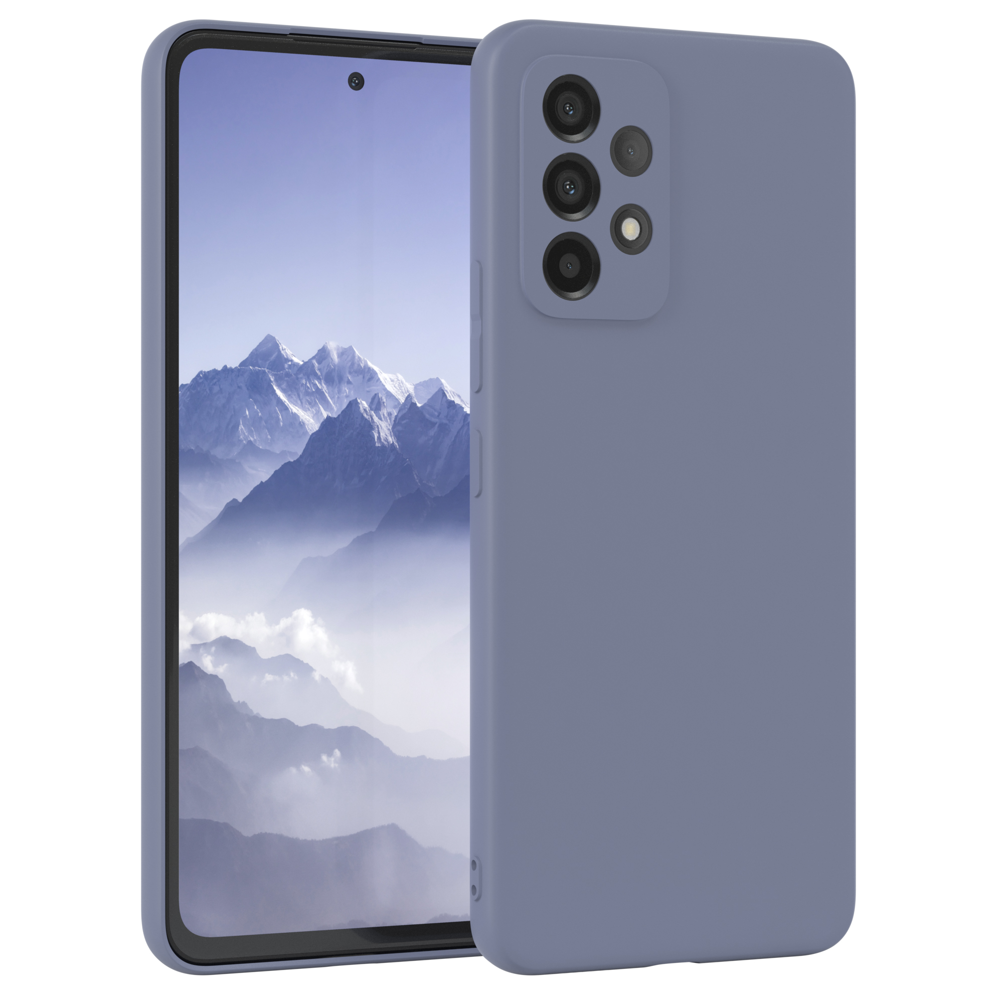 Ein blaues Telefon in einer blauen Hülle. Ein weiteres Telefon ist auf der rechten Seite sichtbar.