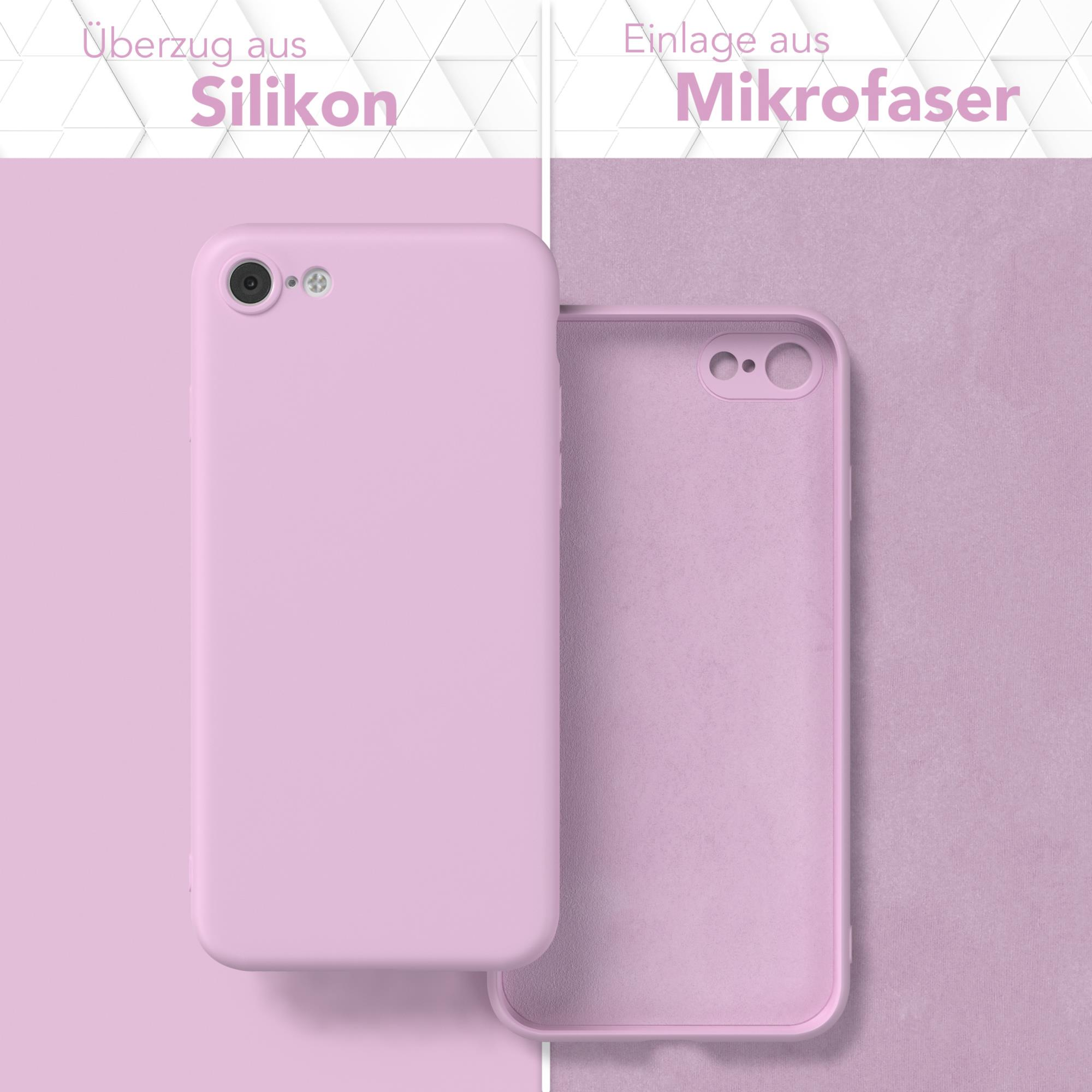 Zwei pinke Handyhüllen. Eine zeigt die Außenschale, die andere die Innenseite. Deutscher Text vorhanden.