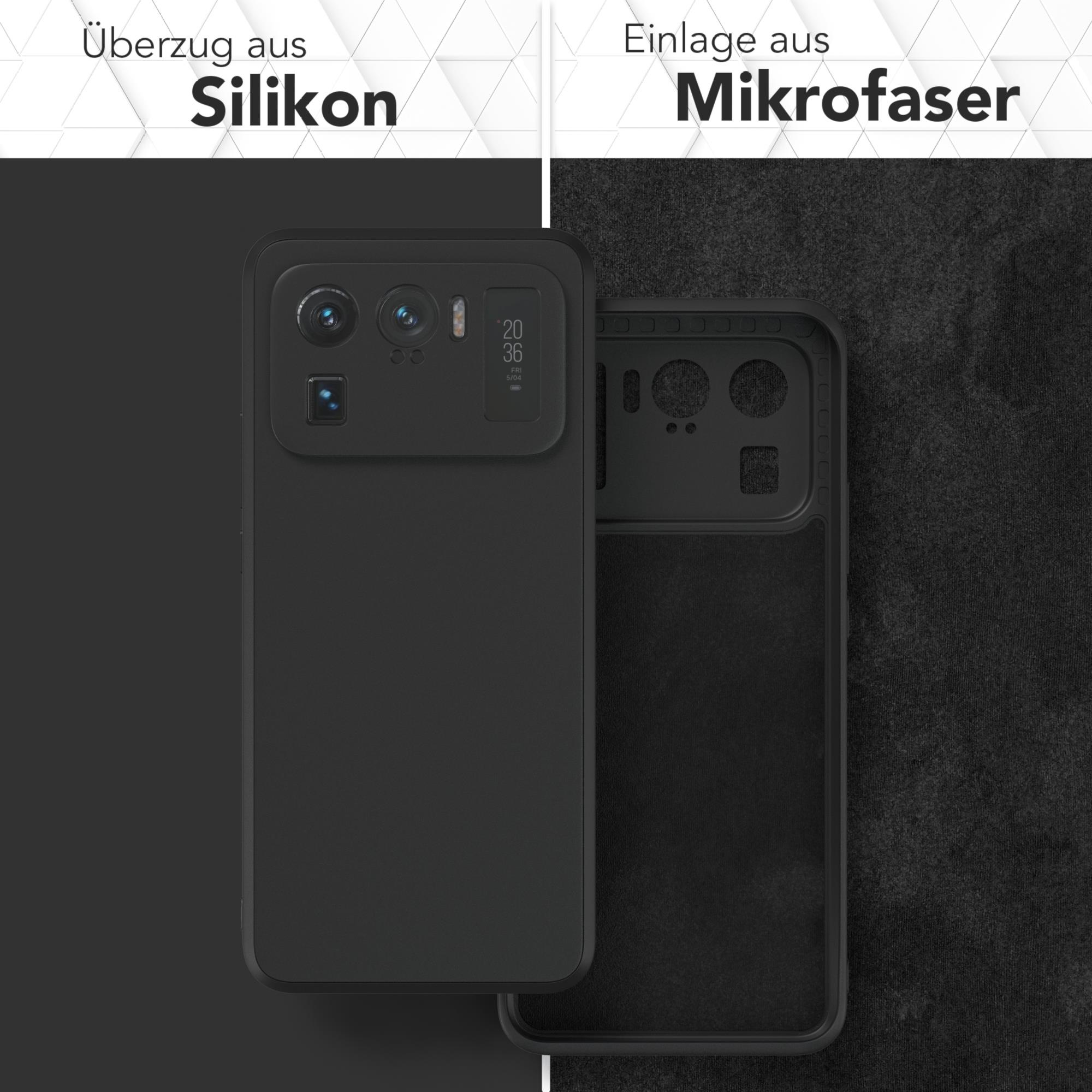 Schwarze Handyhülle mit Silikonhülle und Mikrofaserfutter.