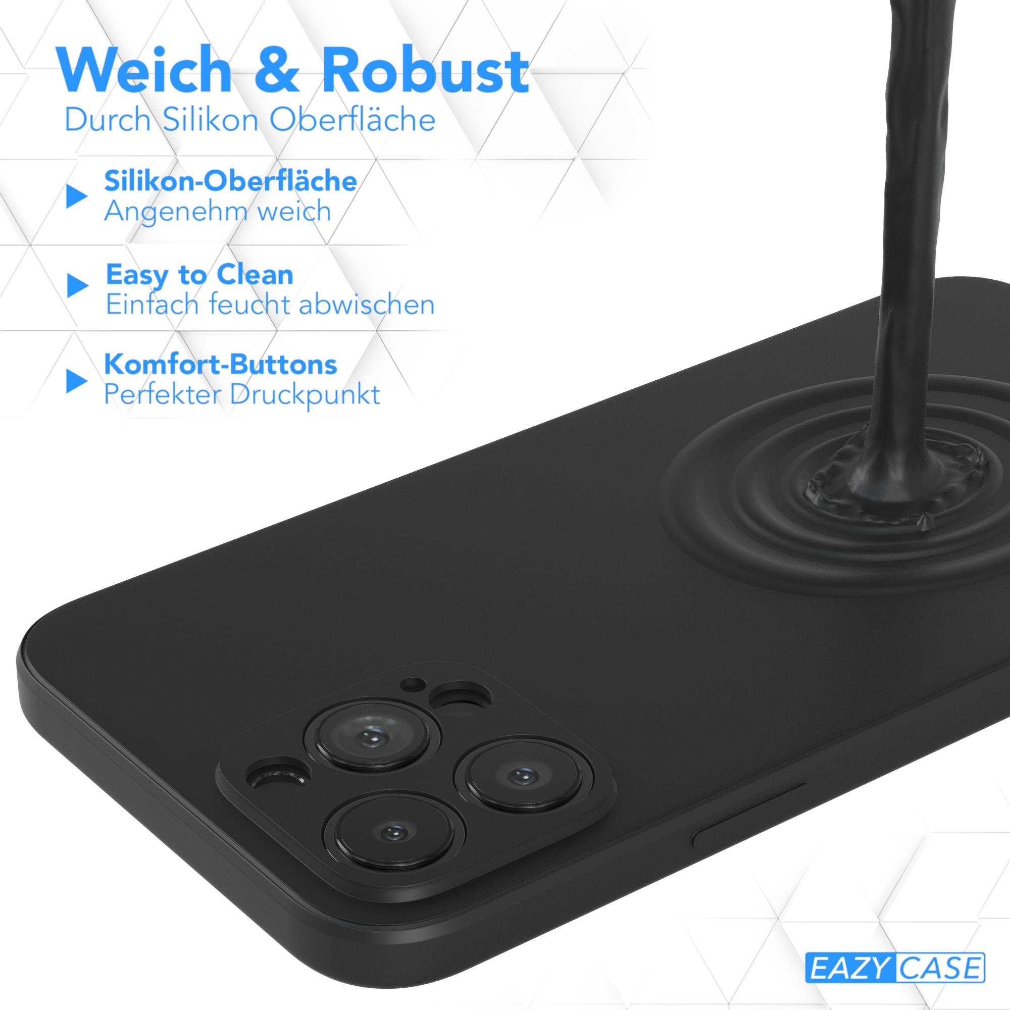 Eine schwarze Handyhülle mit dem Text 'Weich & Robust' und einer Telefon-Silhouette.