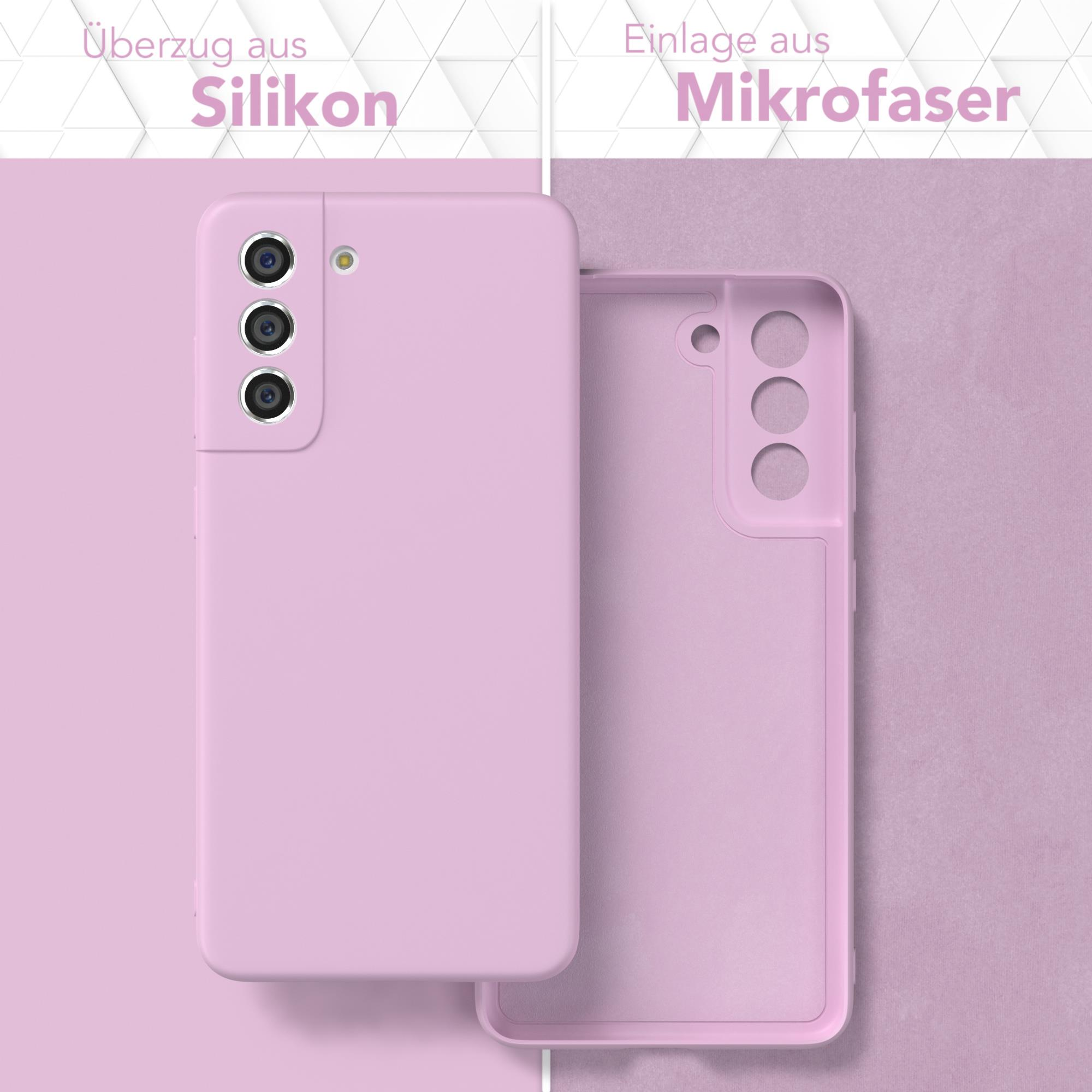 Zwei rosa Handyhüllen. Eine auf dem Telefon, die andere offen. Der Hintergrund ist rosa.