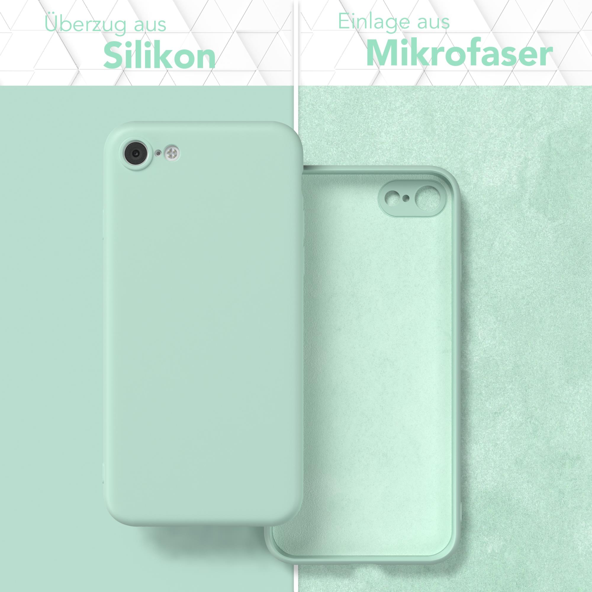 Zwei Handyhüllen. Eine ist an einem Telefon, die andere leer. Text: Überzug aus Silikon.