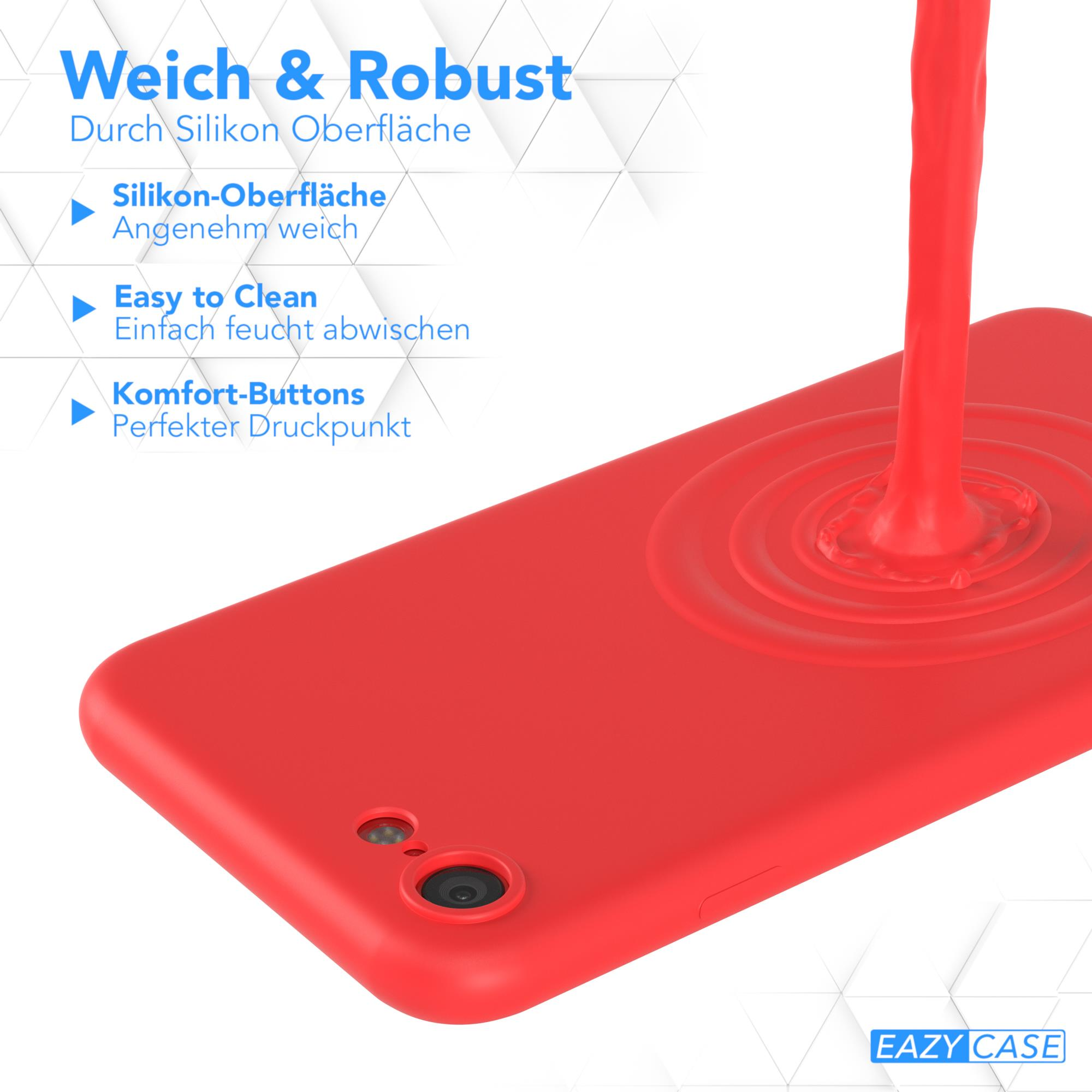 Rote Handyhülle mit Telefon darin. Die Hülle befindet sich auf weißem Hintergrund.