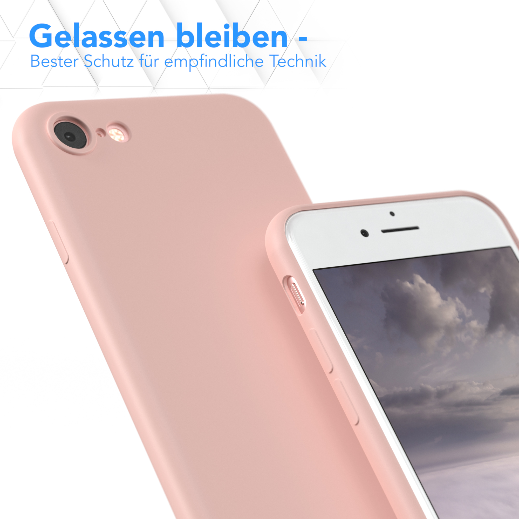 Zwei rosa Telefone, eines mit Hülle, das andere ohne Hülle.